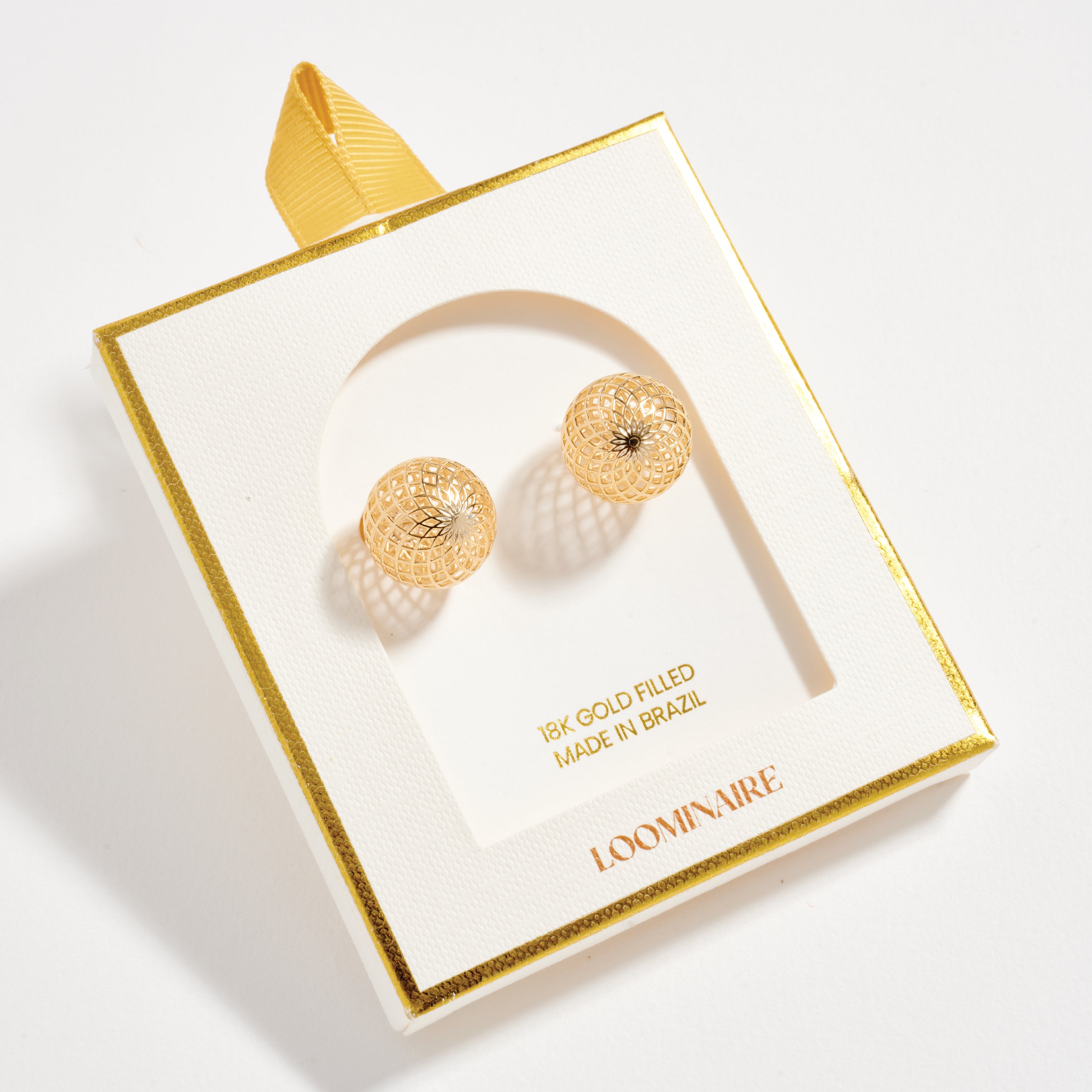 Gold Filled Lattice Ball Stud Earrings