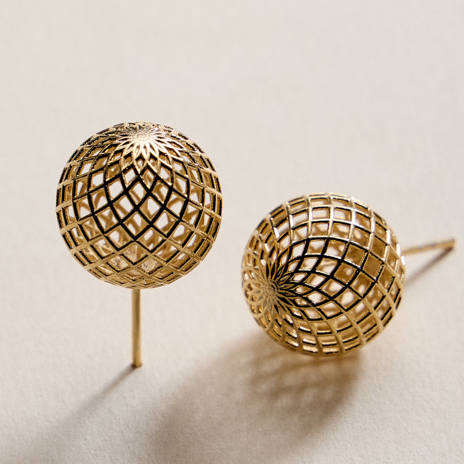 Gold Filled Lattice Ball Stud Earrings