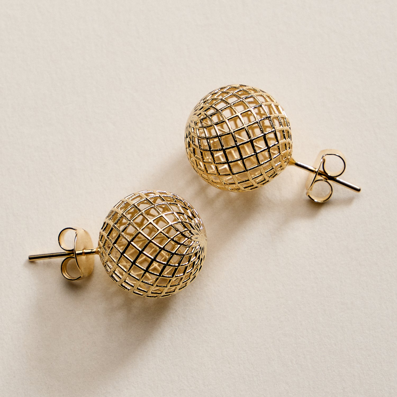 Gold Filled Lattice Ball Stud Earrings