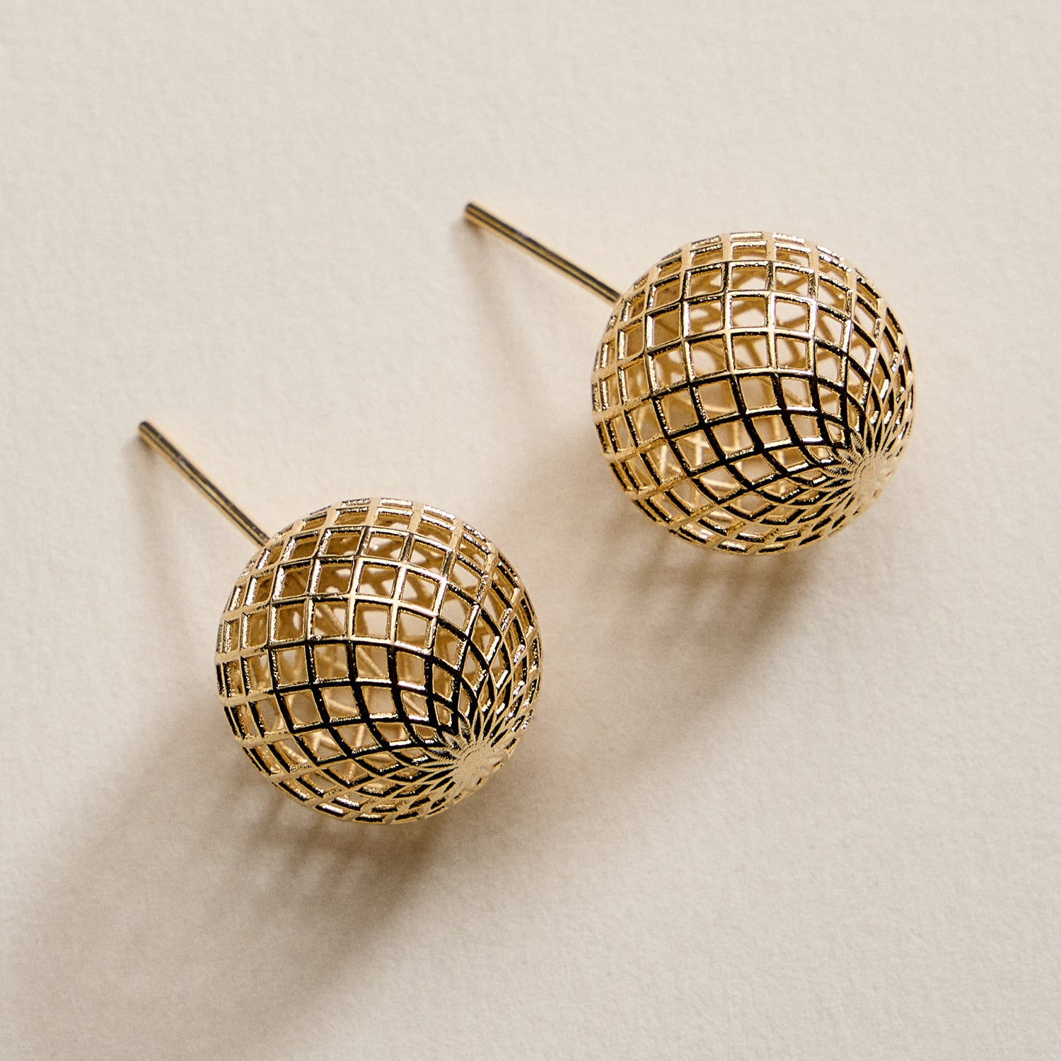 Gold Filled Lattice Ball Stud Earrings