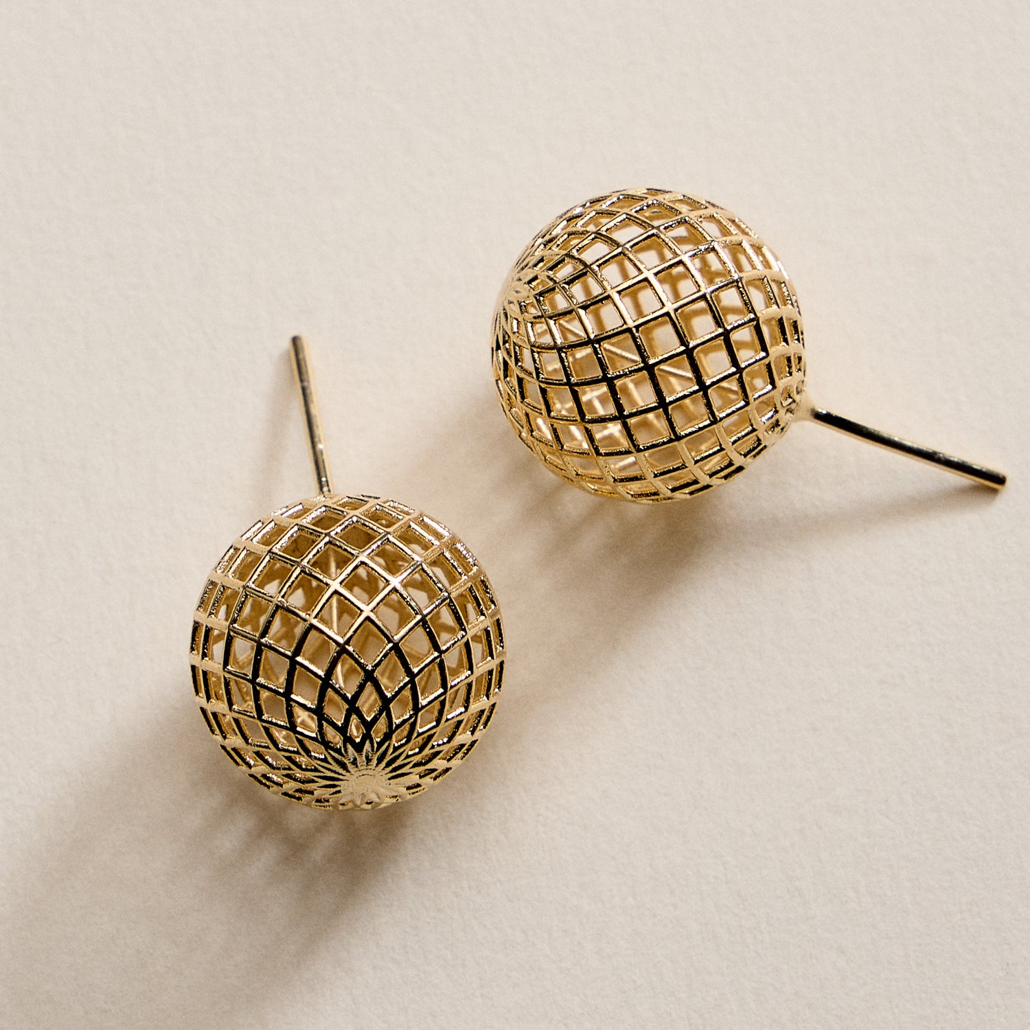 Gold Filled Lattice Ball Stud Earrings