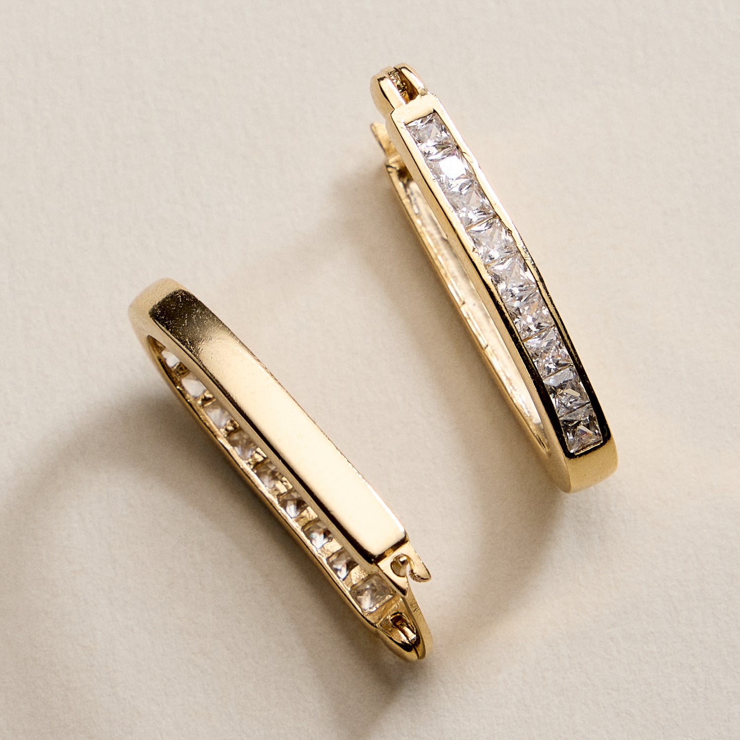 Gold Filled Oval Hoop Earrings with Channel Set CZ Stones