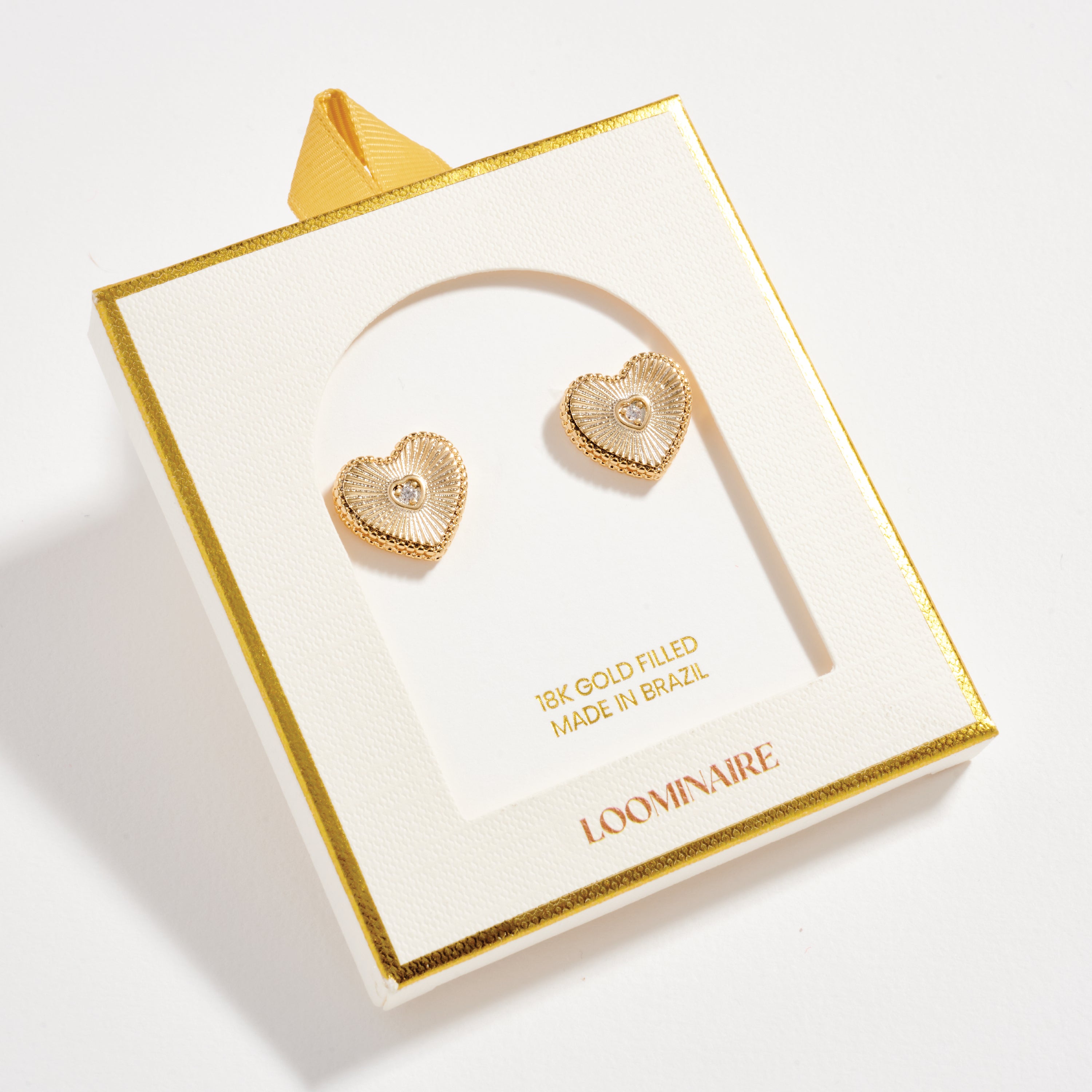 Gold Filled Heart Stud Earrings with CZ Center – Textured Love Design