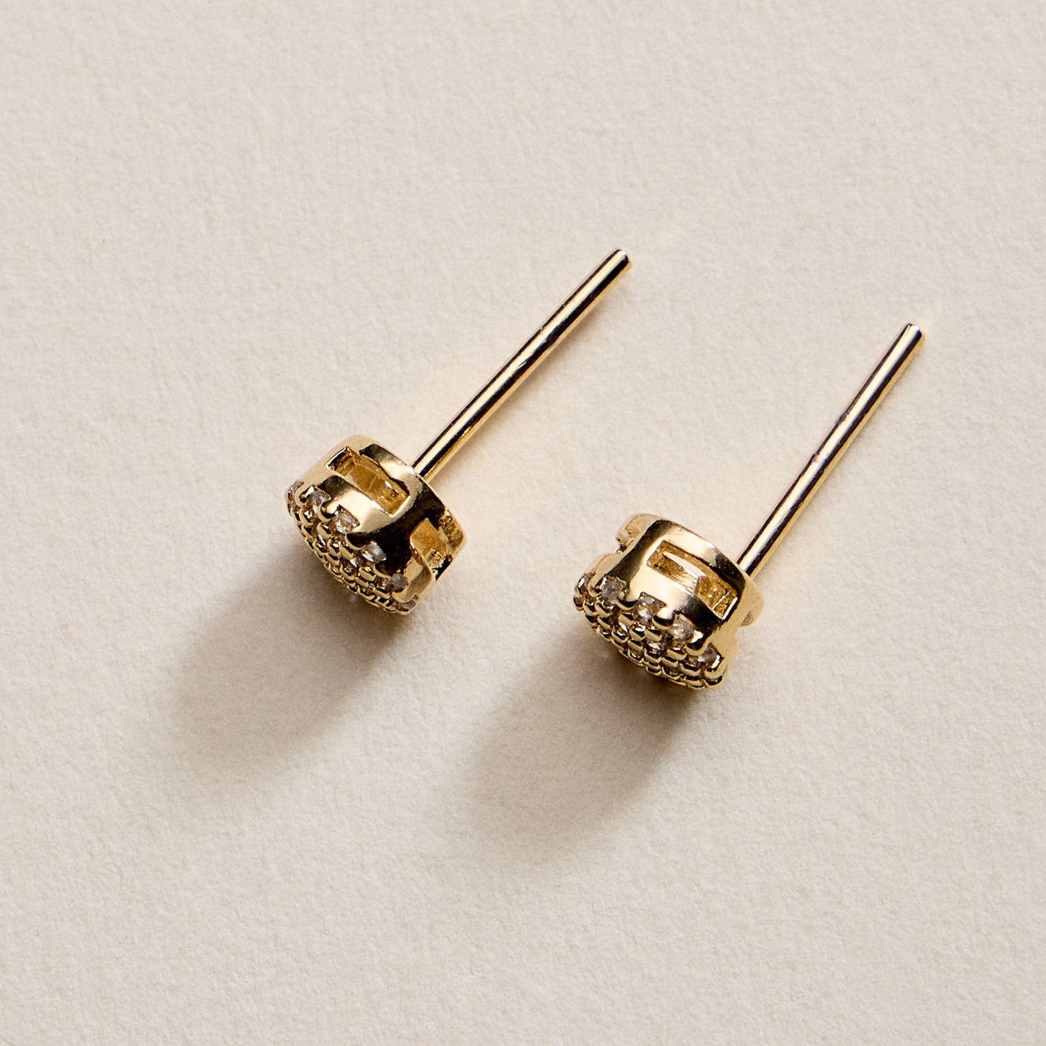 Gold Filled Round CZ Stud Earrings – Pave Crystal Design