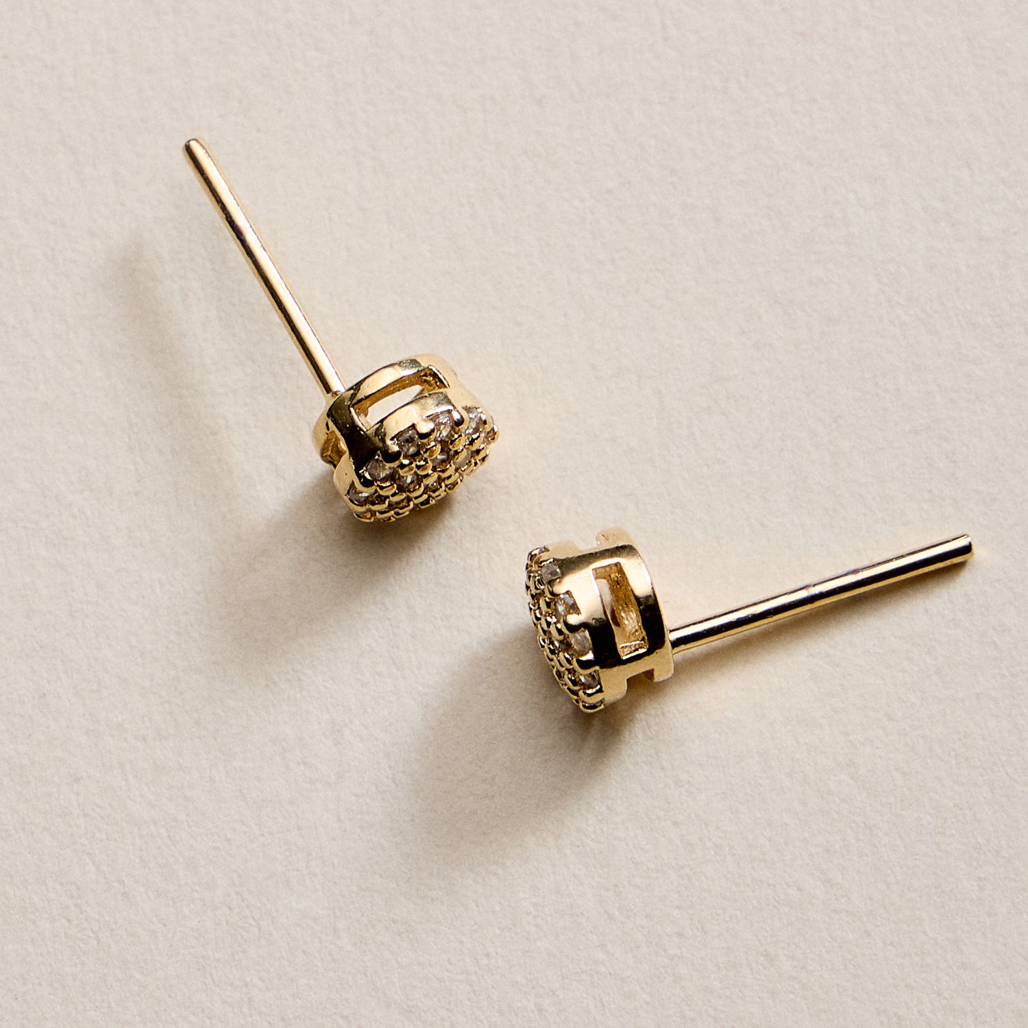 Gold Filled Round CZ Stud Earrings – Pave Crystal Design