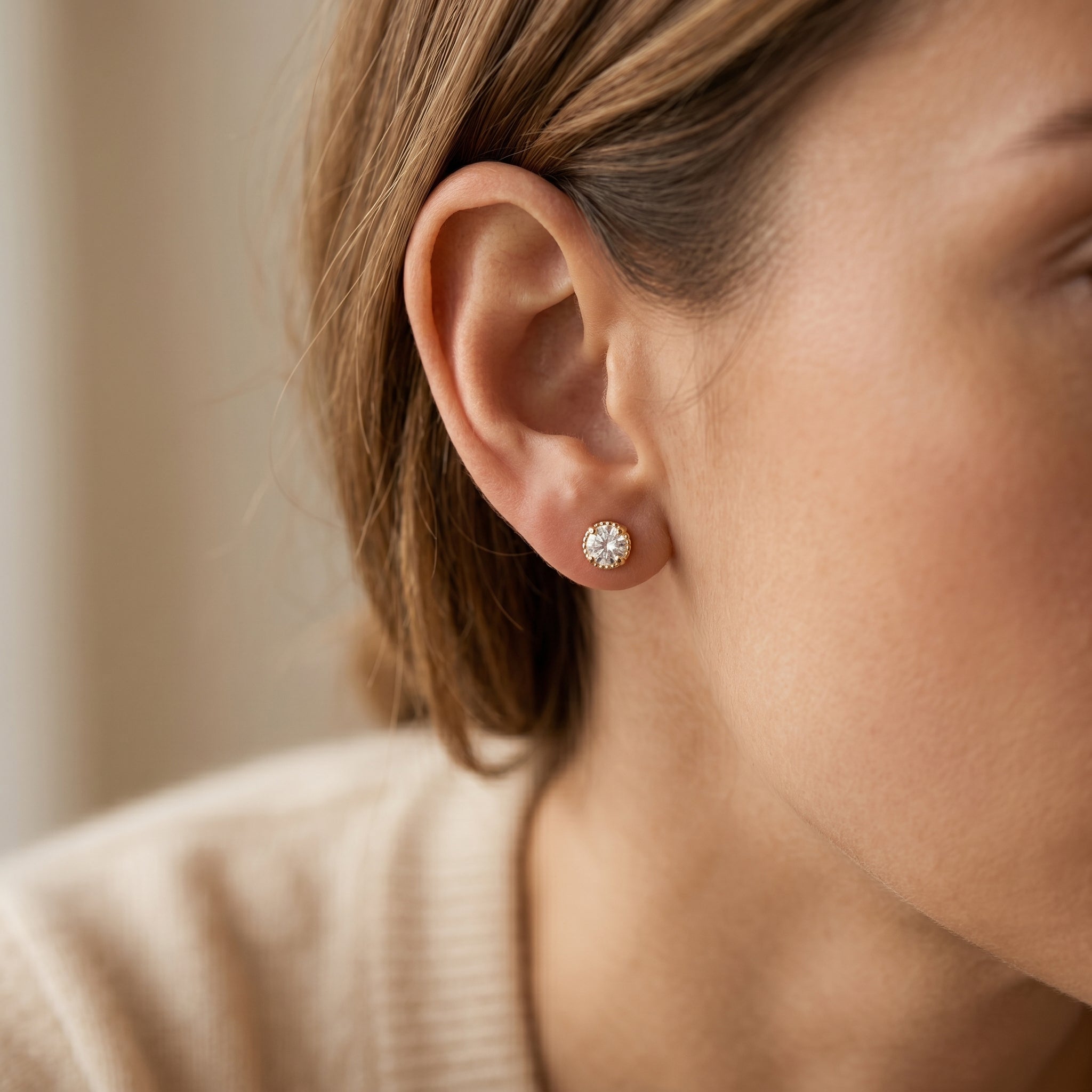 18K Gold Filled Round CZ Stud Earrings