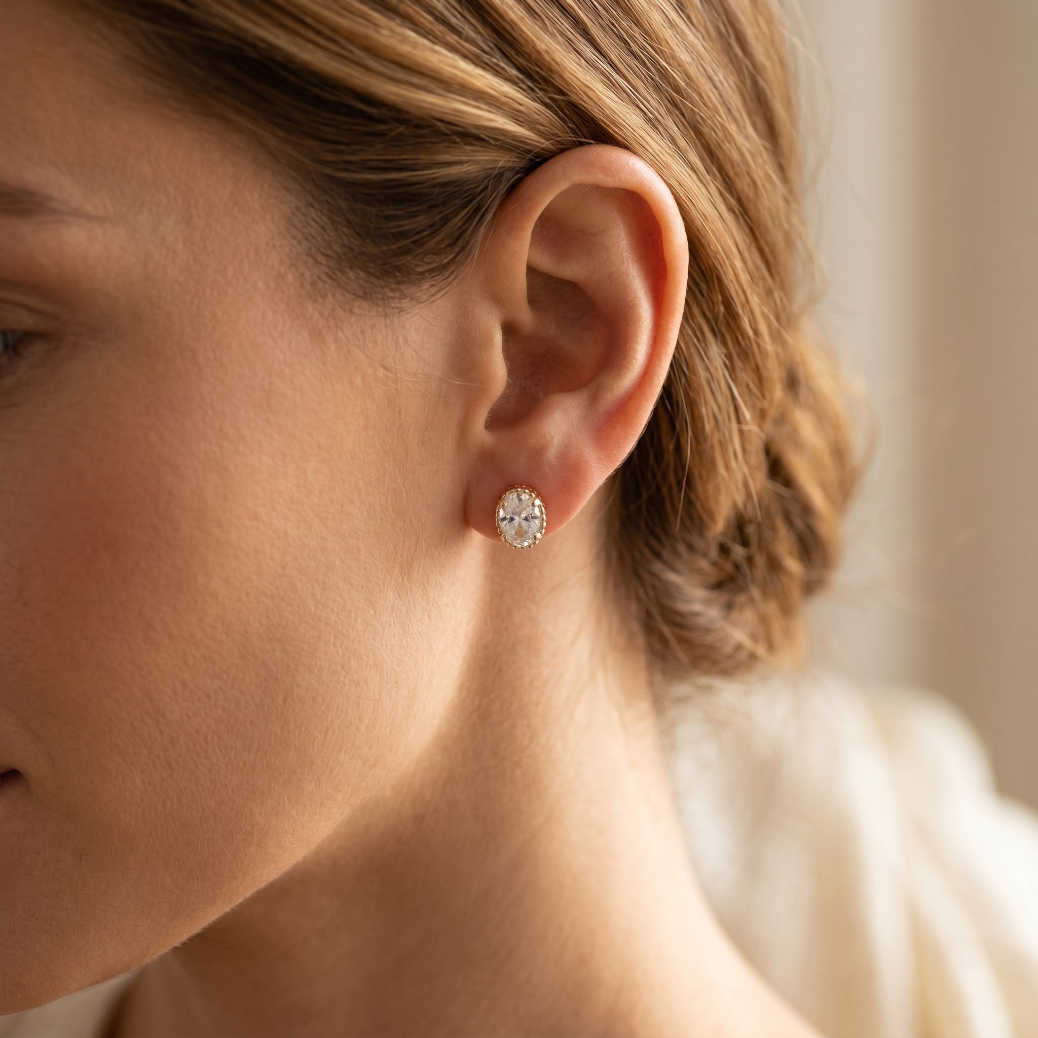 18K Gold Filled Oval CZ Stud Earrings