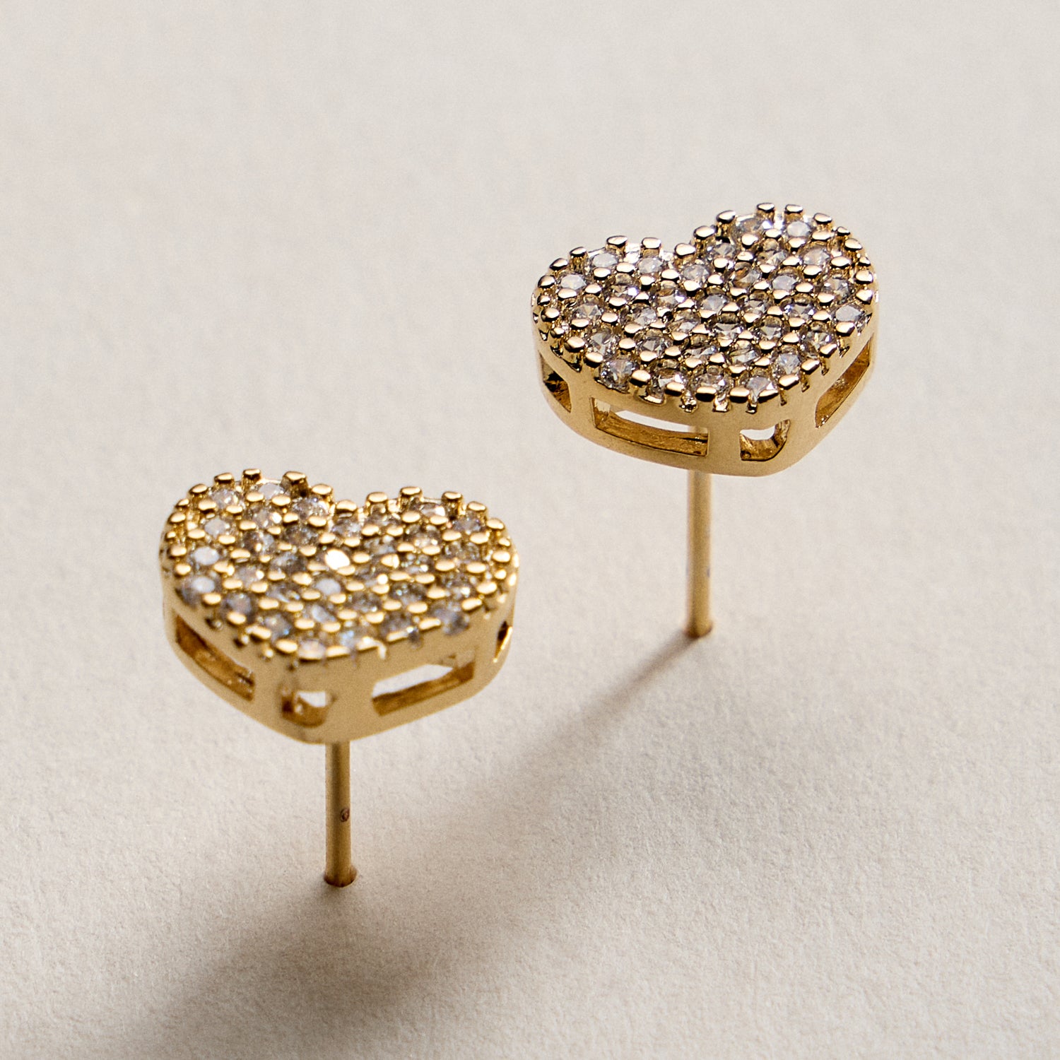 Gold Filled Heart Pave Stud Earrings