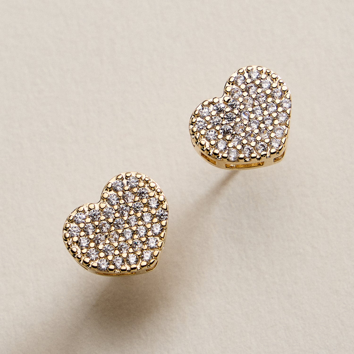Gold Filled Heart Pave Stud Earrings