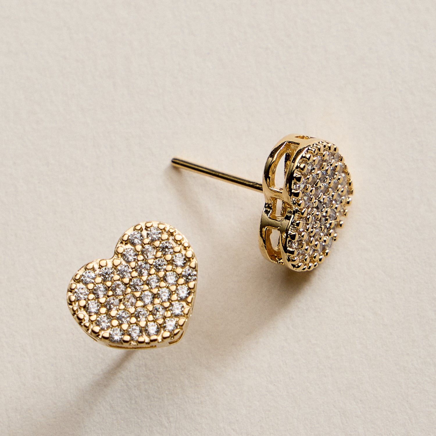 Gold Filled Heart Pave Stud Earrings