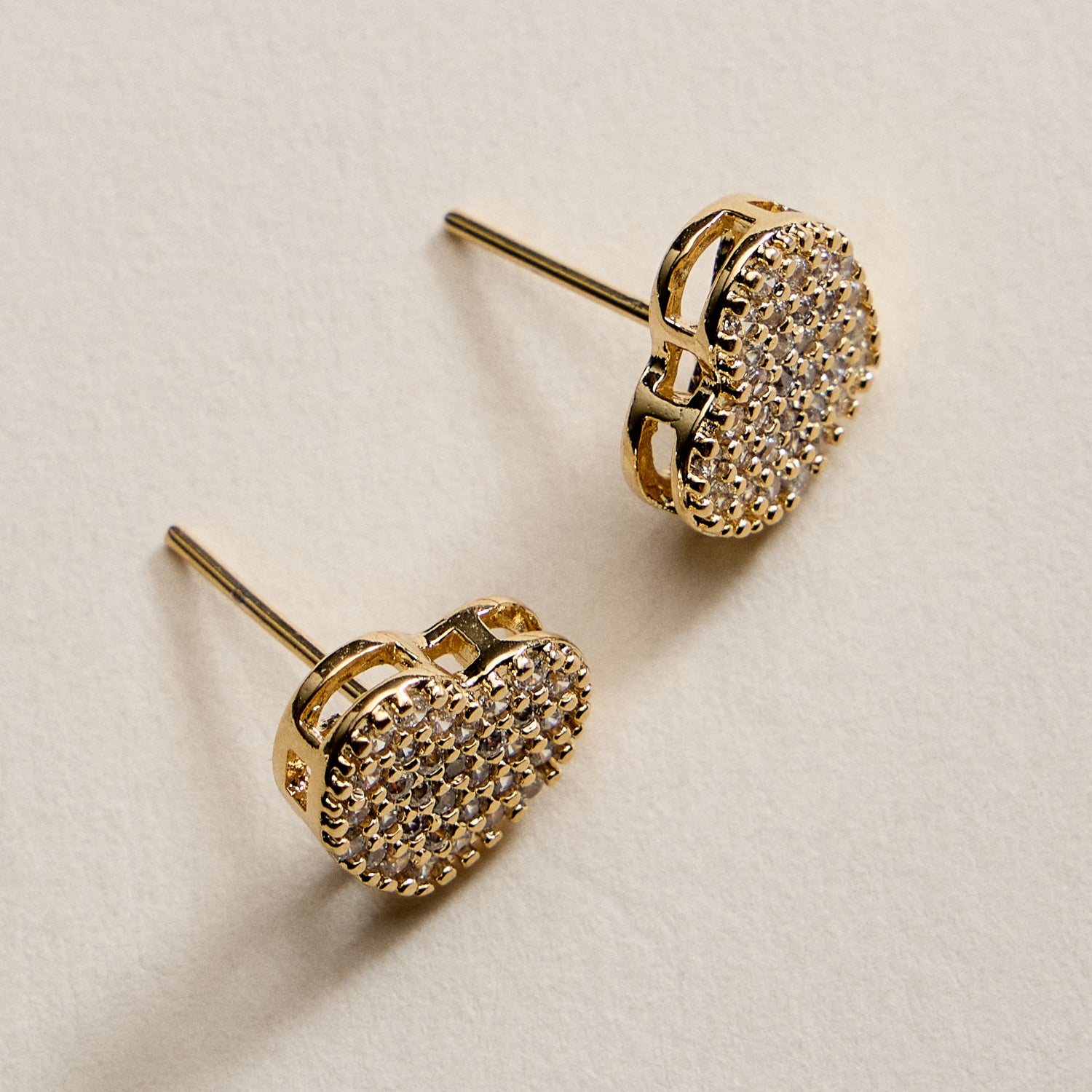 Gold Filled Heart Pave Stud Earrings