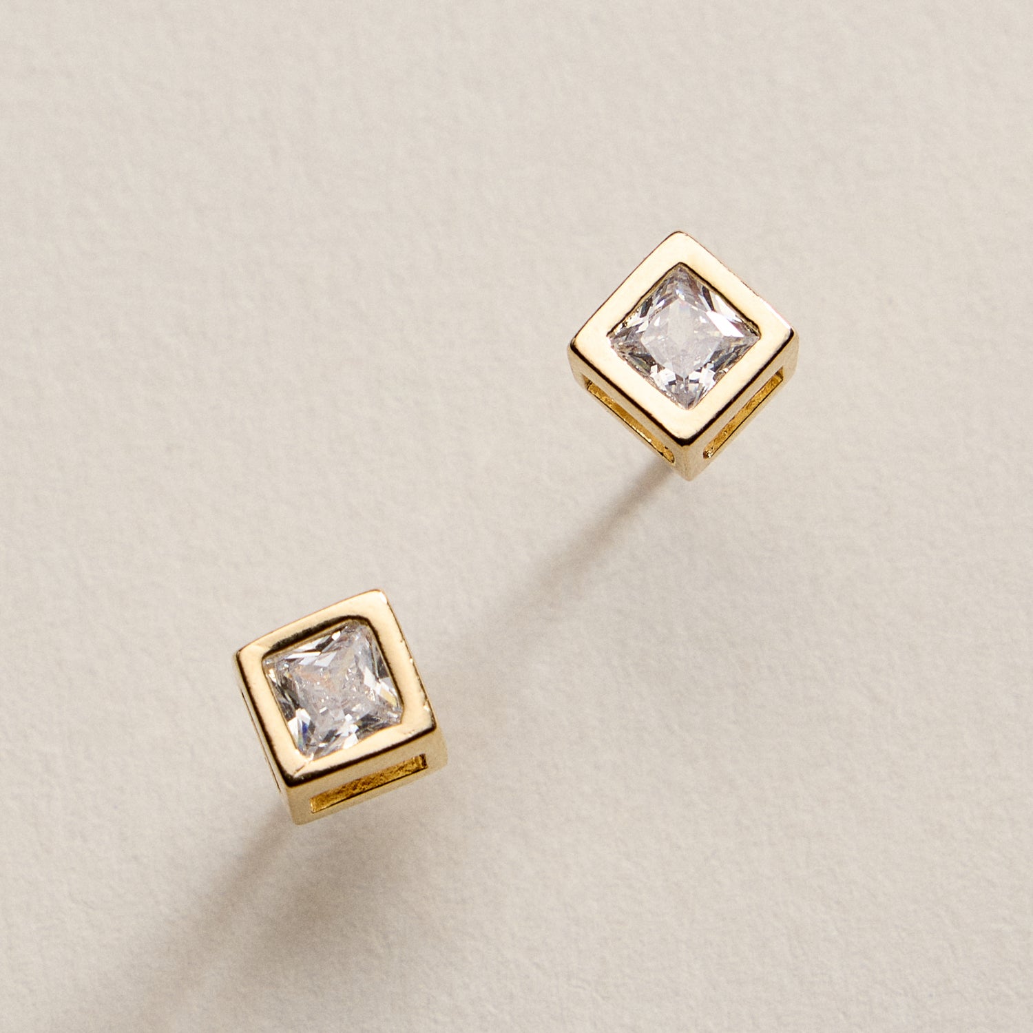 Gold Filled Cube Crystal Stud Earrings