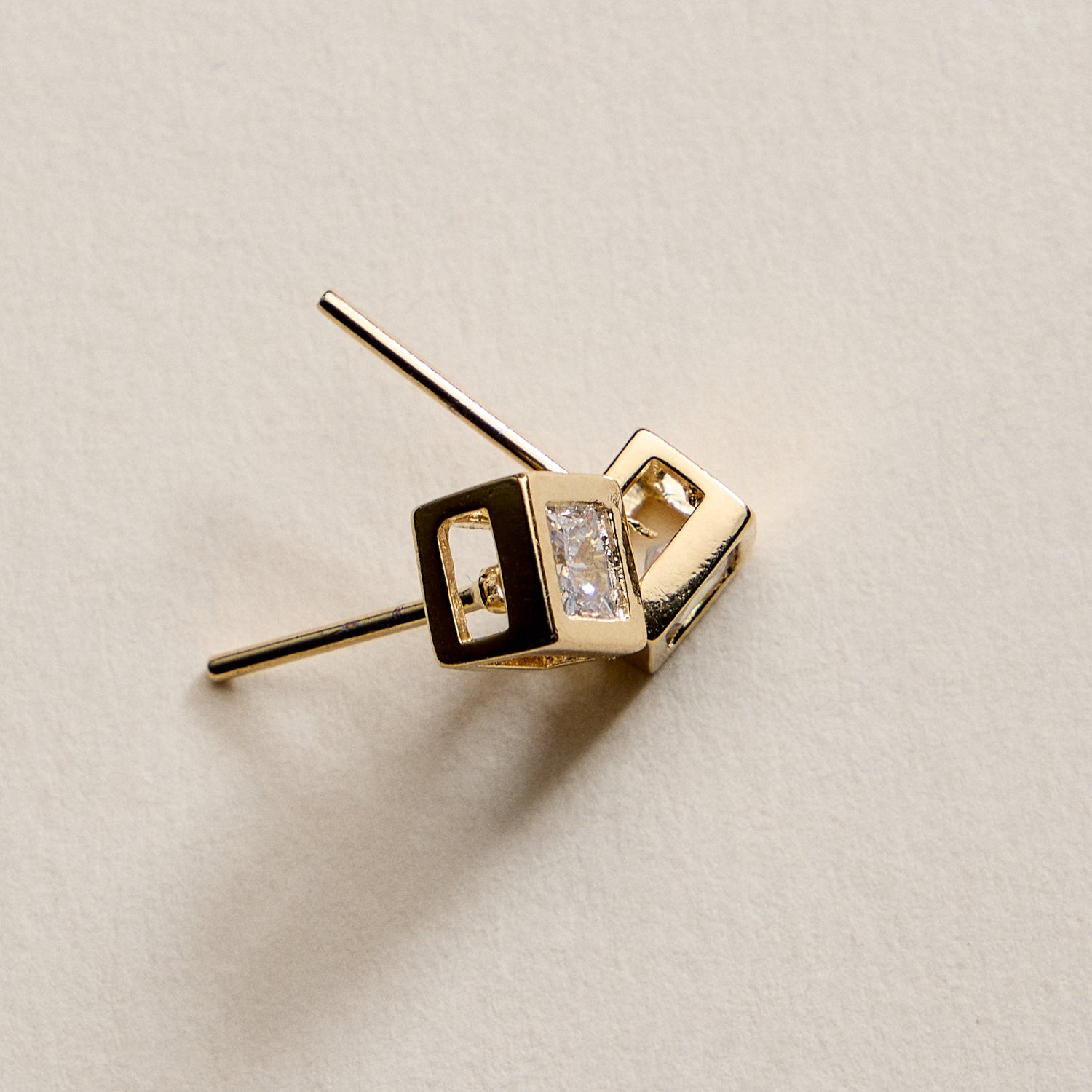 Gold Filled Cube Crystal Stud Earrings