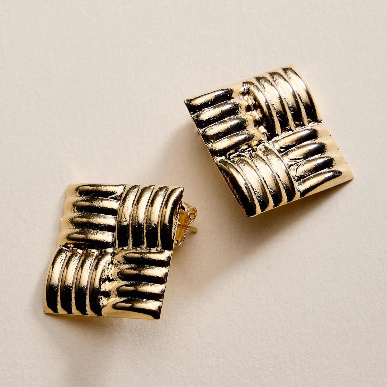 Gold Filled Textured Square Stud Earrings