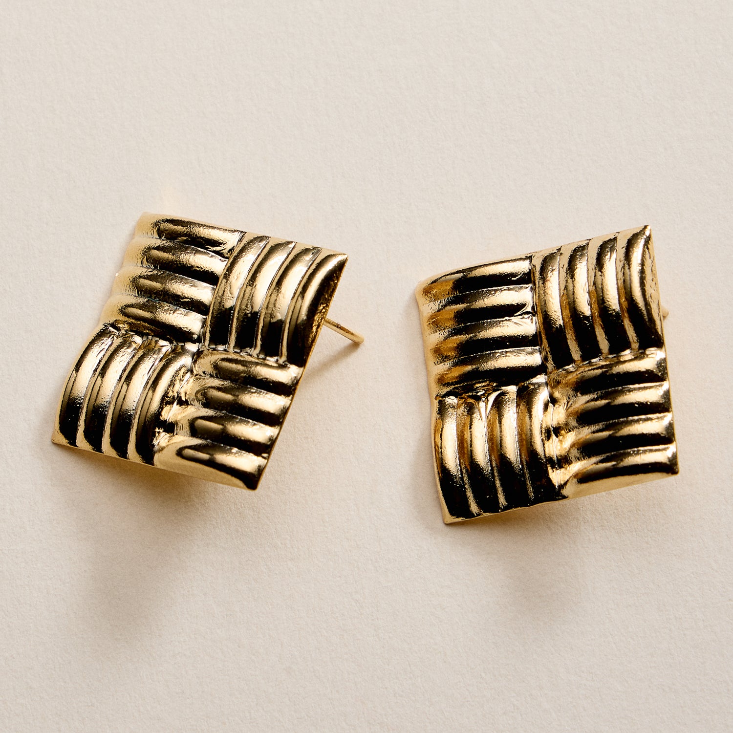 Gold Filled Textured Square Stud Earrings