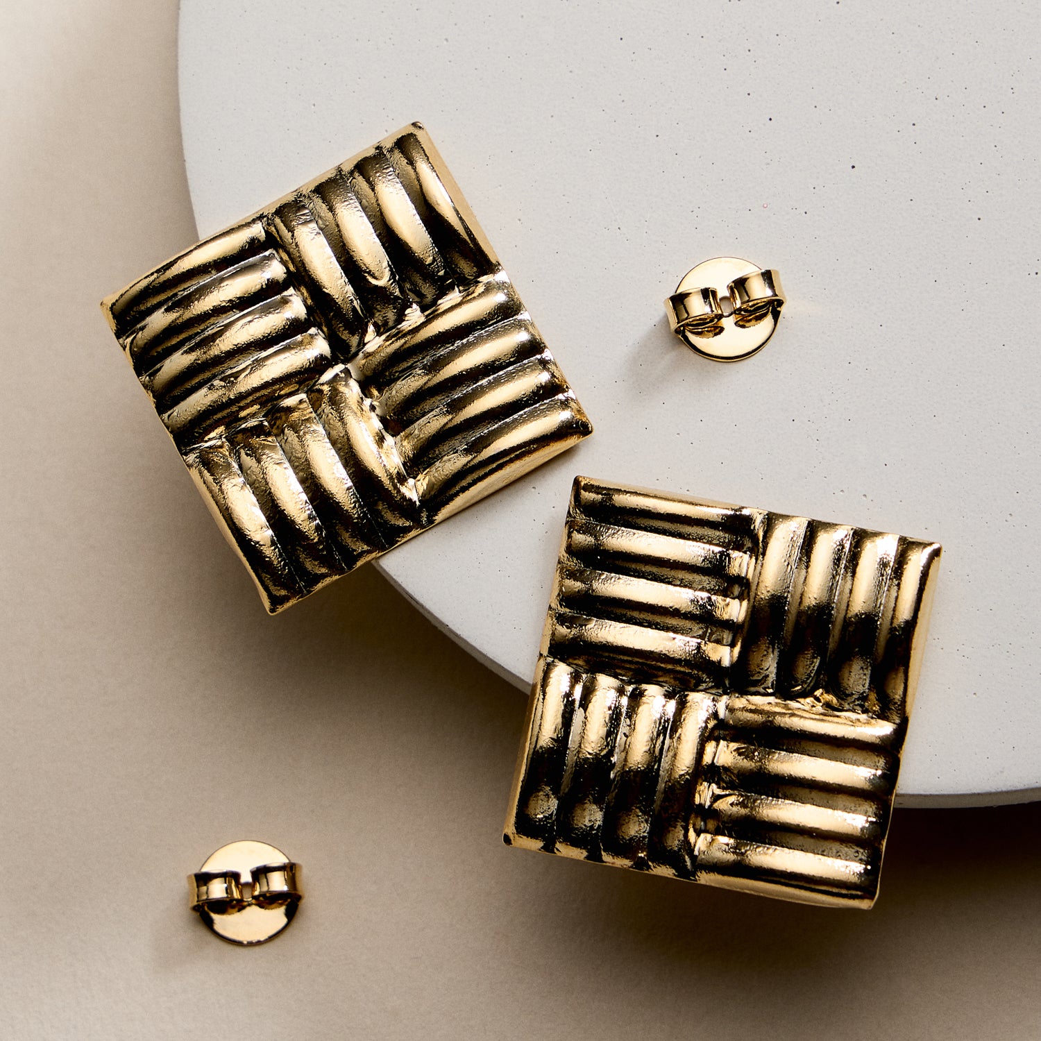 Gold Filled Textured Square Stud Earrings