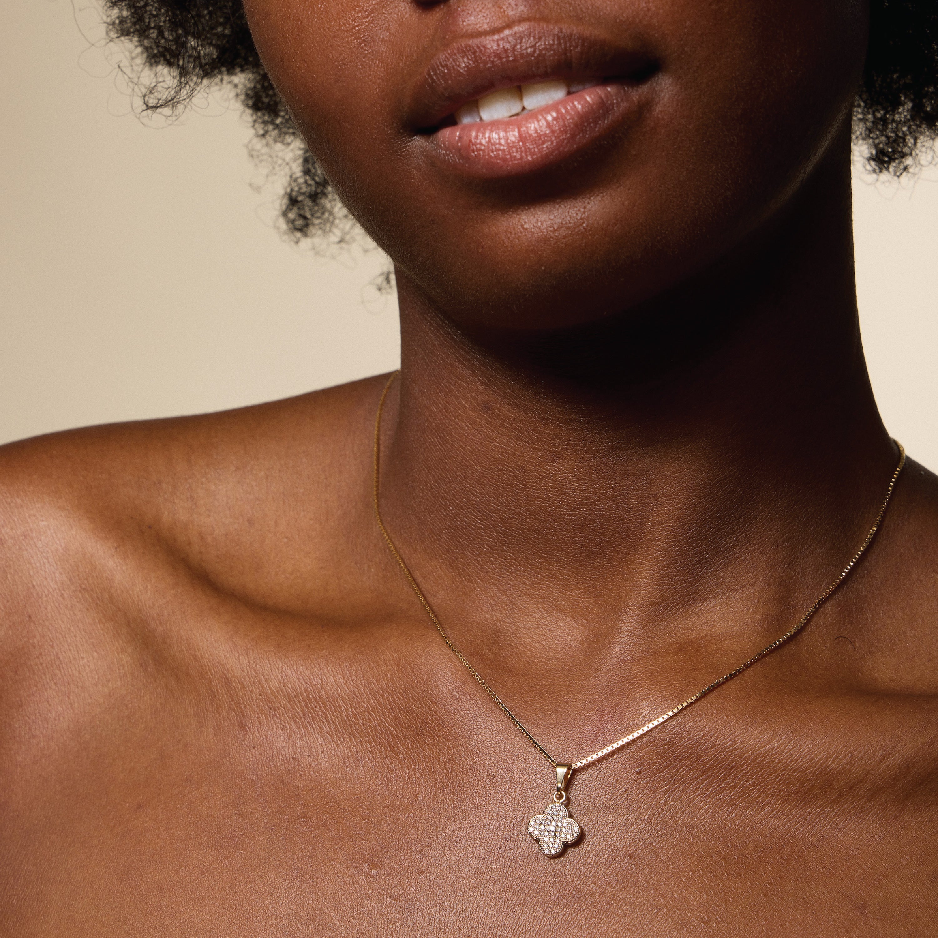 Gold Filled Clover Pendant Necklace with Box Chain