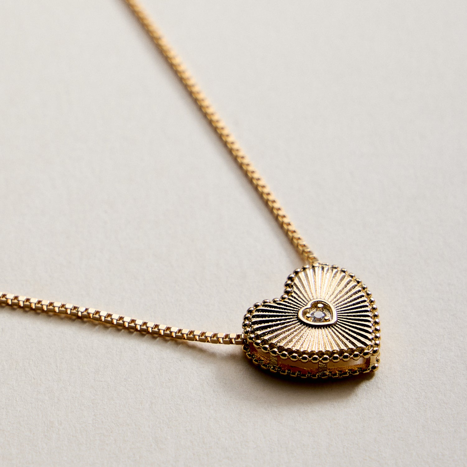 Gold Filled Heart Locket Necklace with Cubic Zirconia Accent