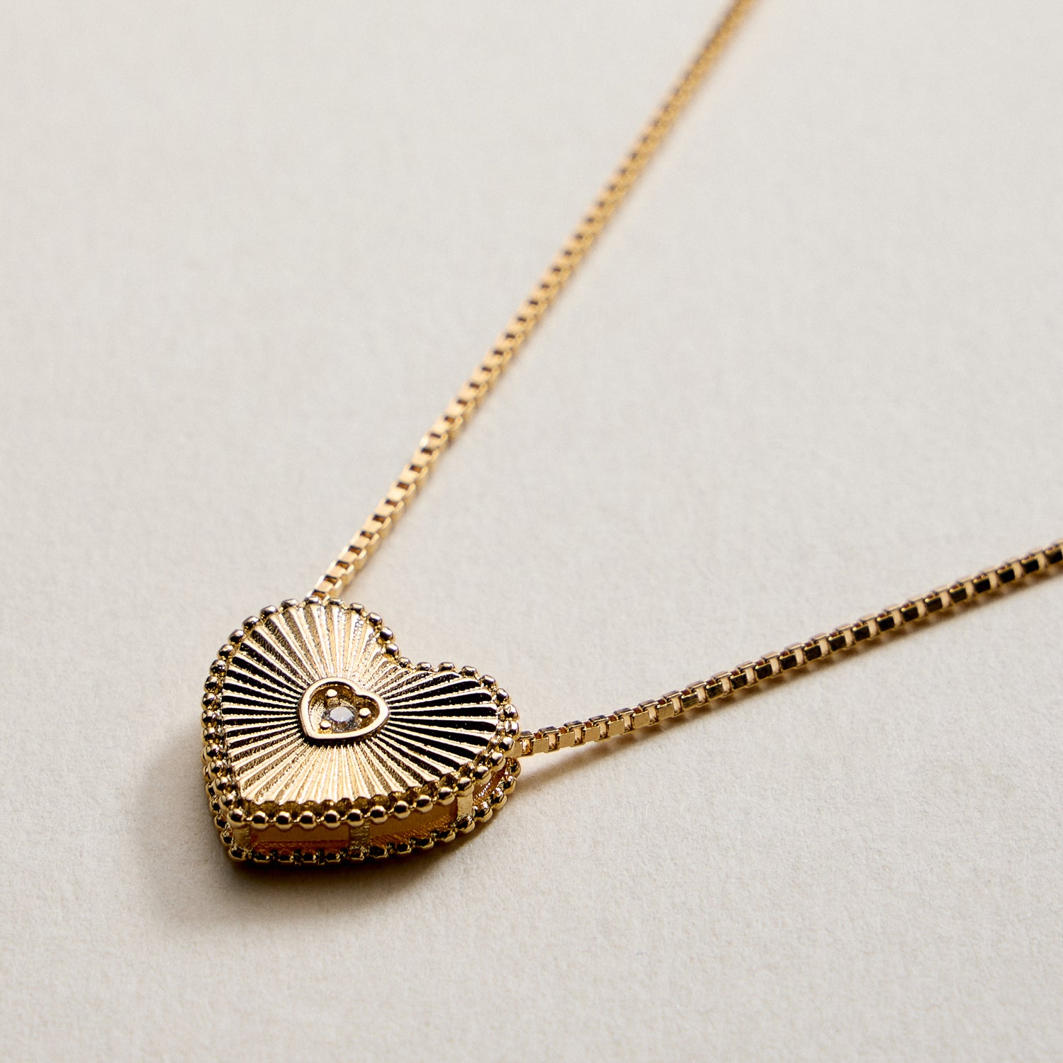 Gold Filled Heart Locket Necklace with Cubic Zirconia Accent