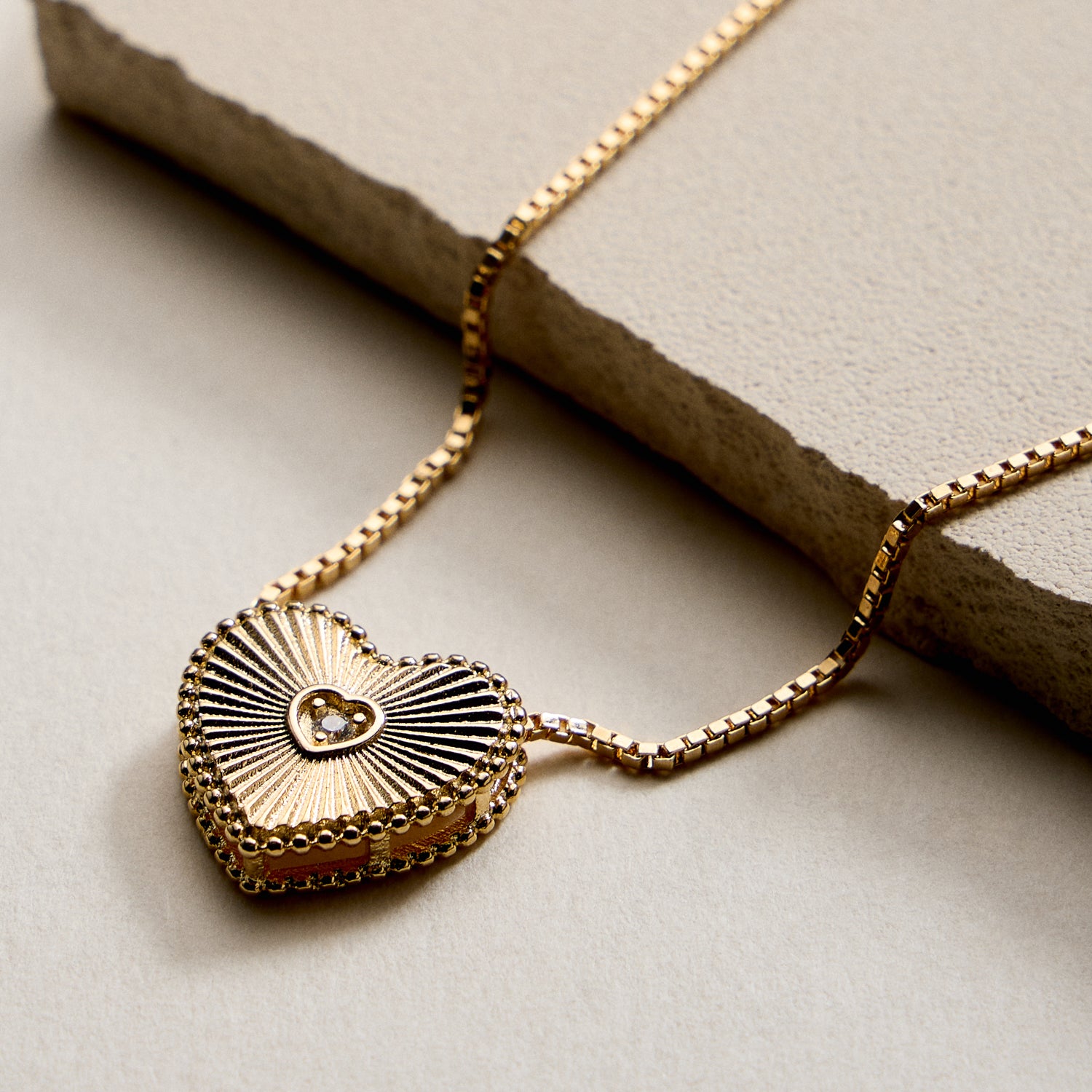 Gold Filled Heart Locket Necklace with Cubic Zirconia Accent