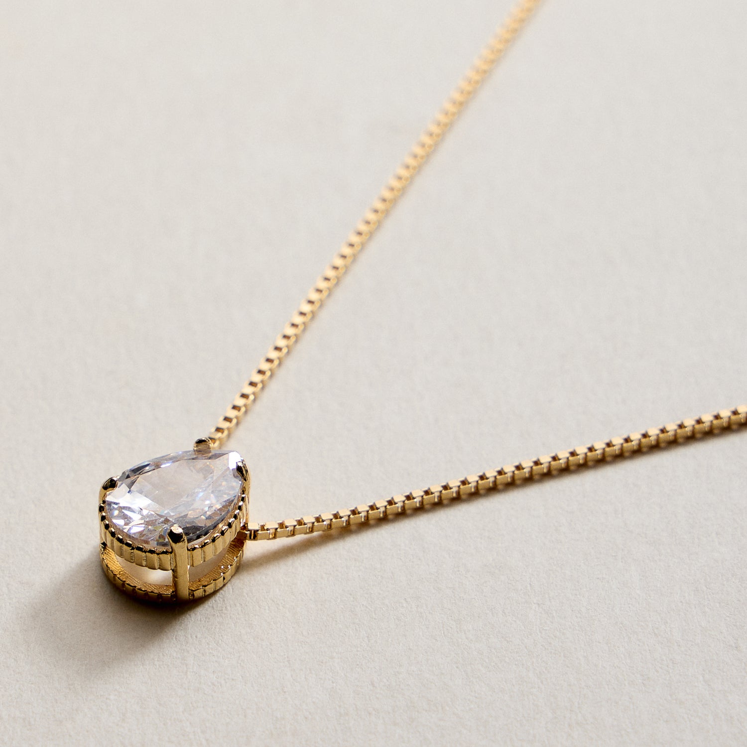 Gold Filled Teardrop CZ Pendant Necklace