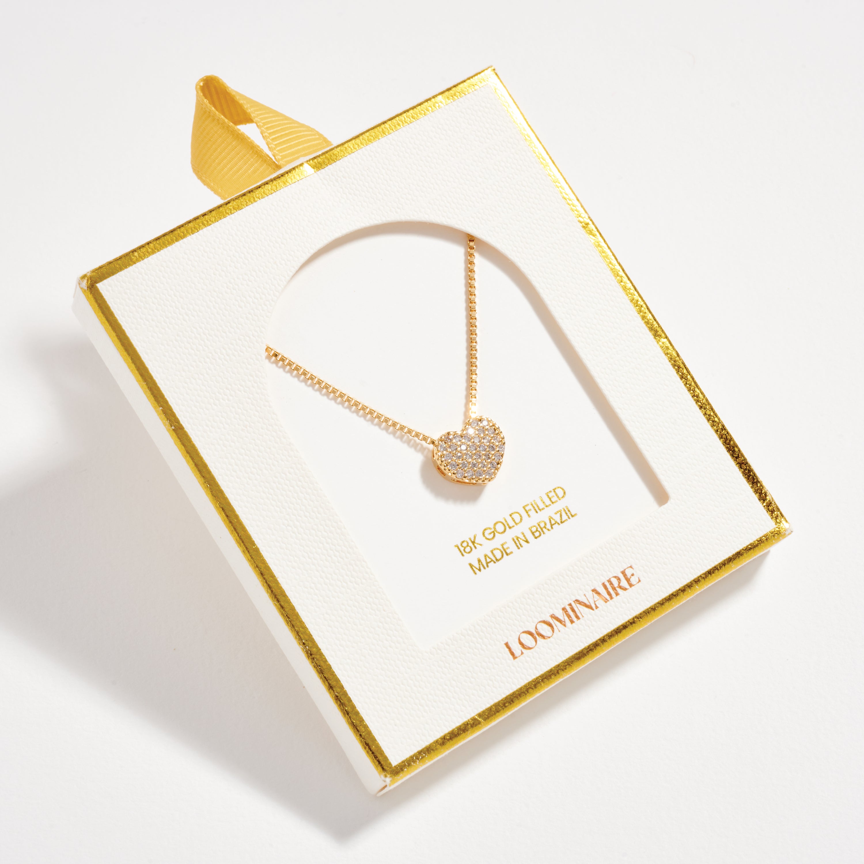 Gold Filled Heart Pendant Necklace with Sparkling Stones