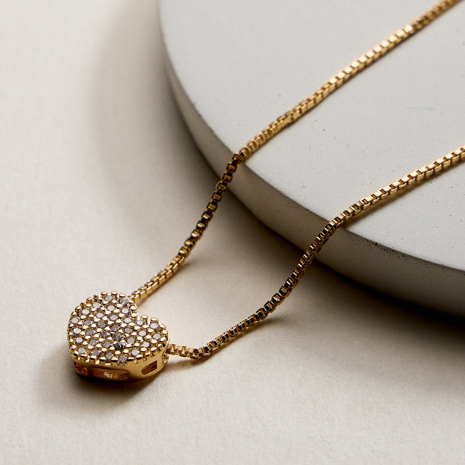 Gold Filled Heart Pendant Necklace with Sparkling Stones