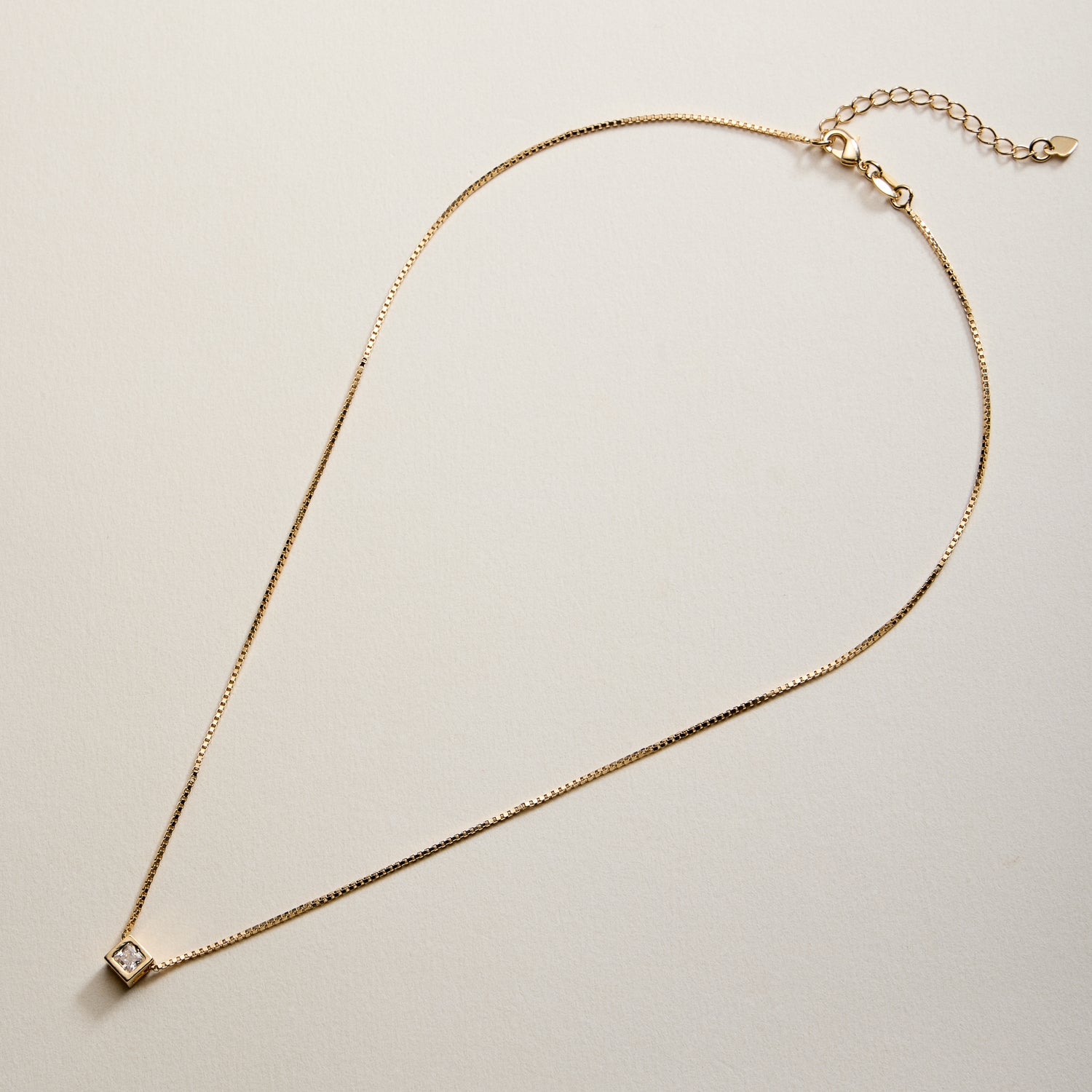 Gold Filled Box Chain Necklace with Geometric Cube Pendant
