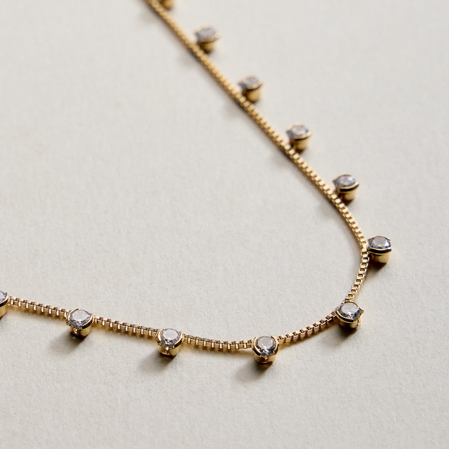 Gold Filled Dangling CZ Station Necklace