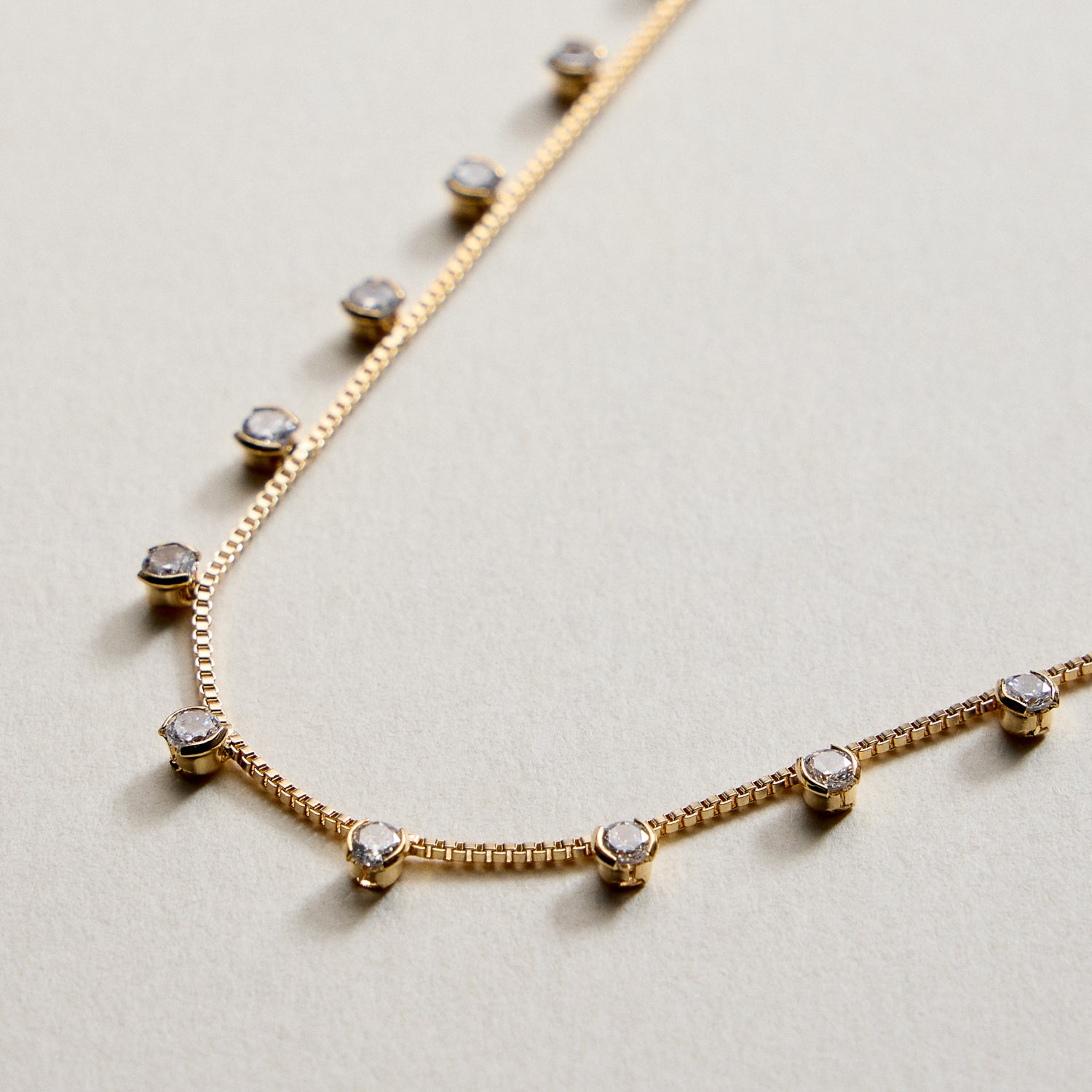 Gold Filled Dangling CZ Station Necklace