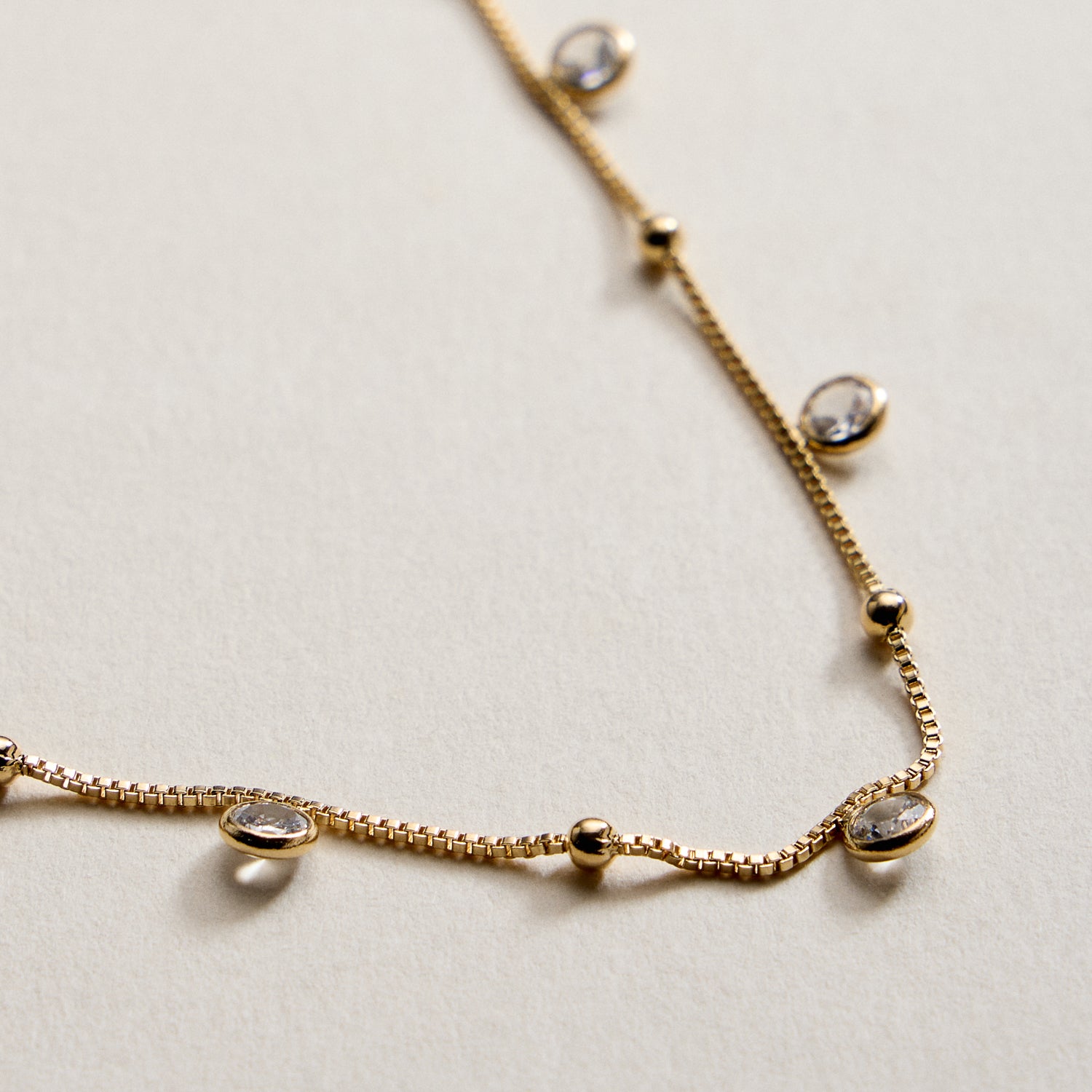Gold Filled Box Chain with Bezel Charms, Gold Accents Necklace