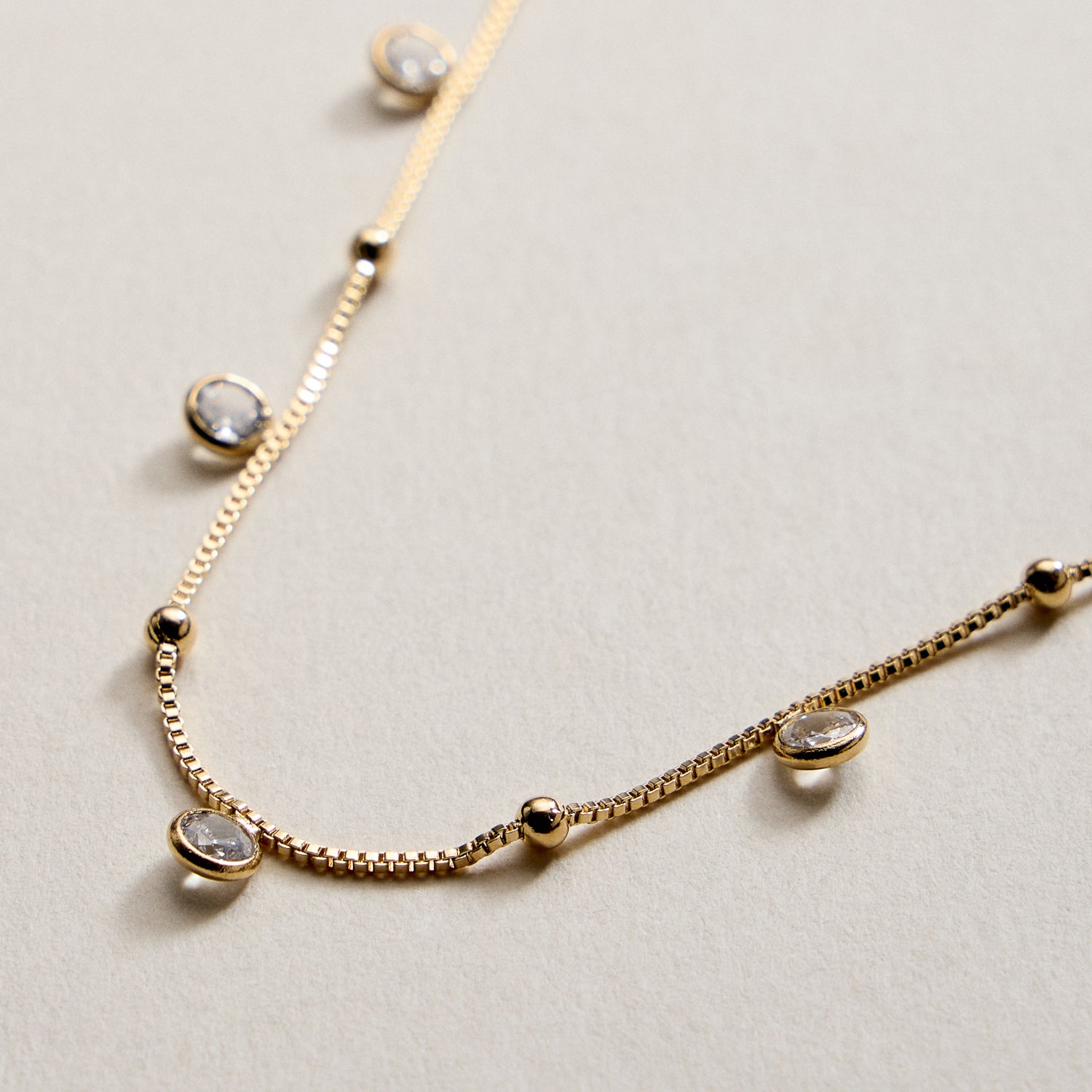 Gold Filled Box Chain with Bezel Charms, Gold Accents Necklace