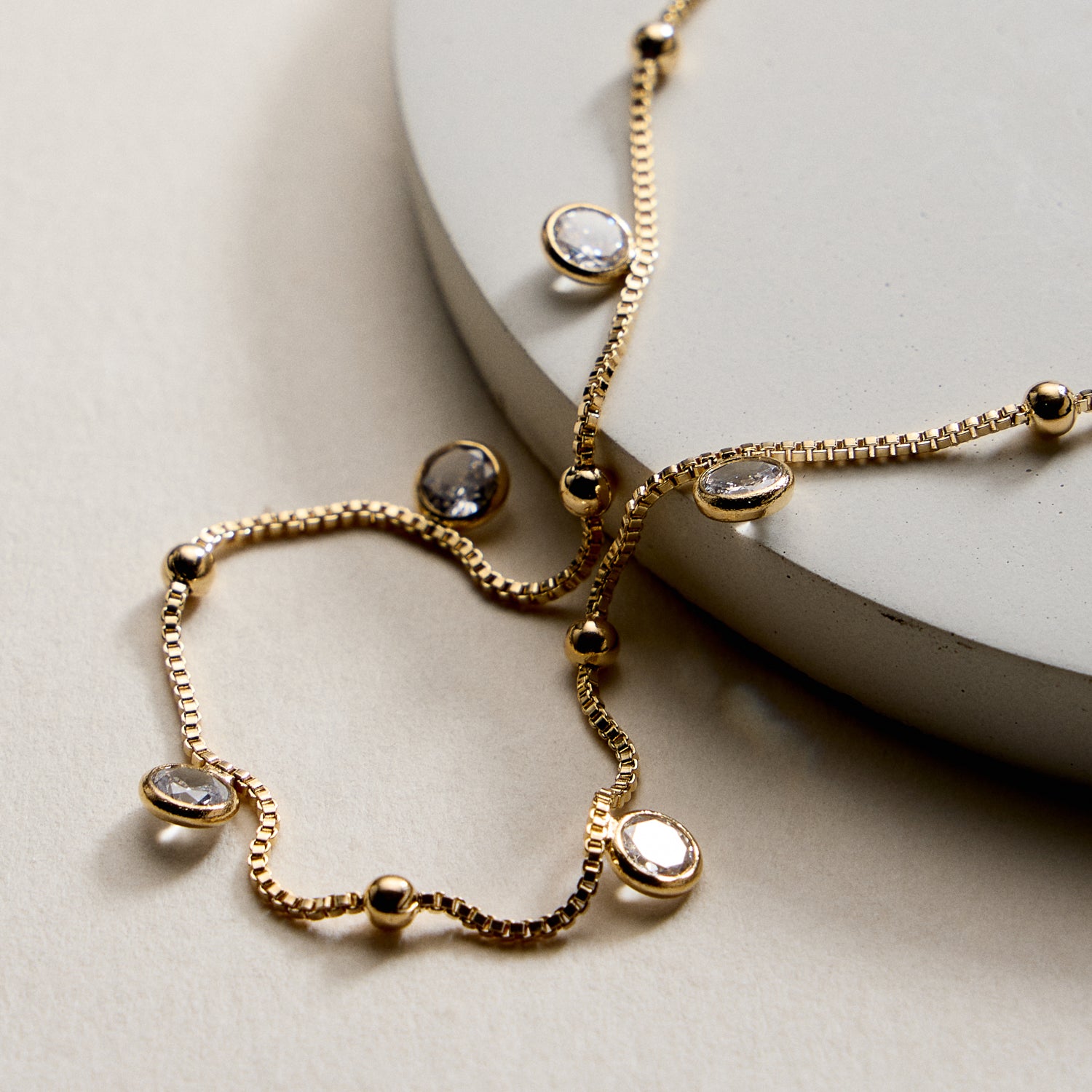 Gold Filled Box Chain with Bezel Charms, Gold Accents Necklace