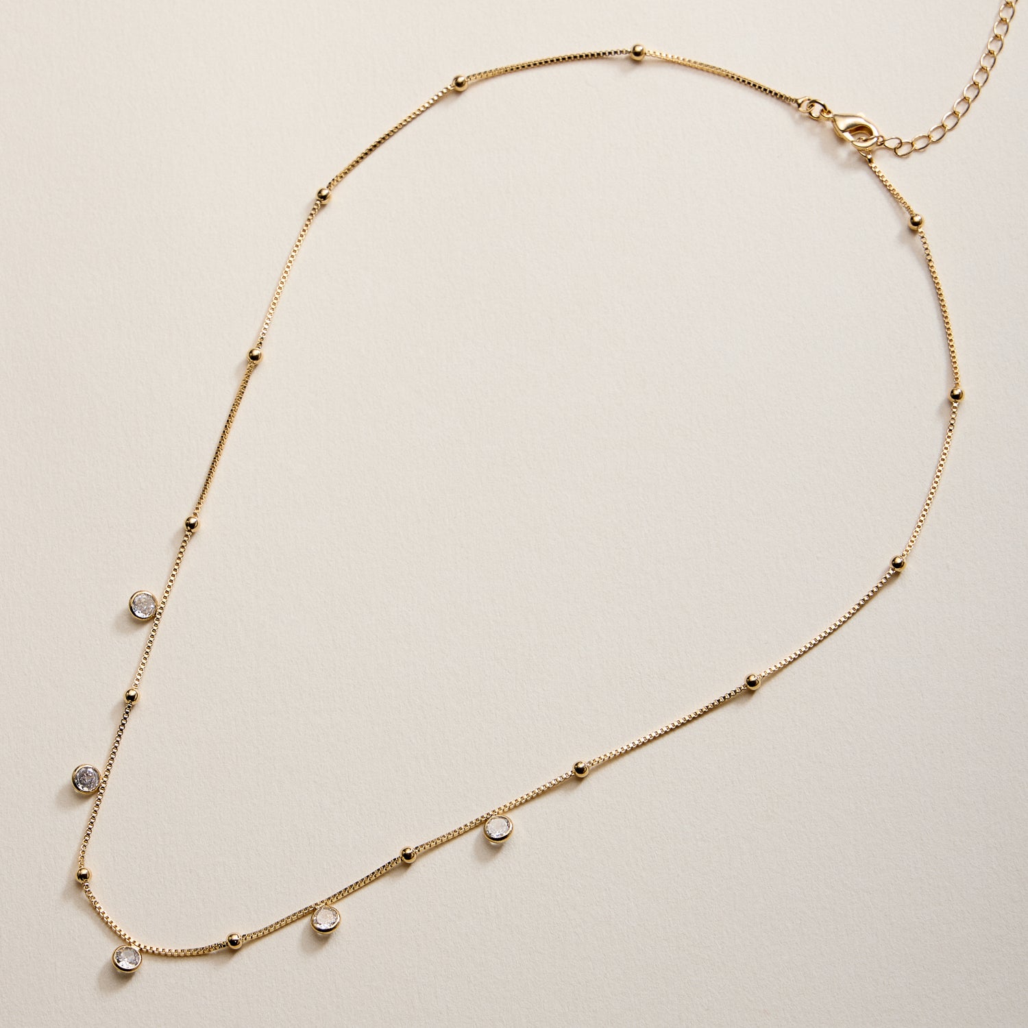 Gold Filled Box Chain with Bezel Charms, Gold Accents Necklace