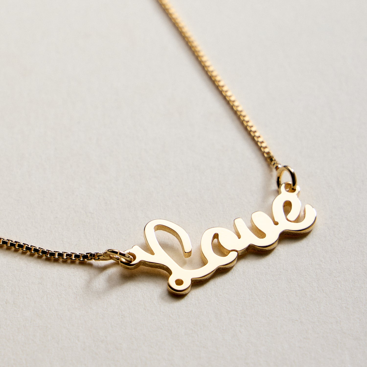 Gold Filled “Love” Necklace – Script Pendant on Dainty Chain