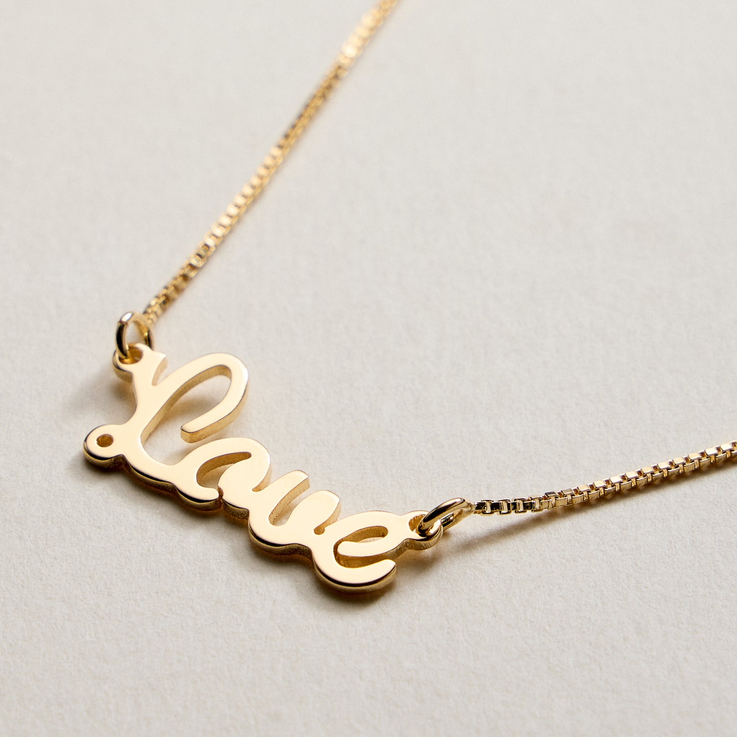 Gold Filled “Love” Necklace – Script Pendant on Dainty Chain