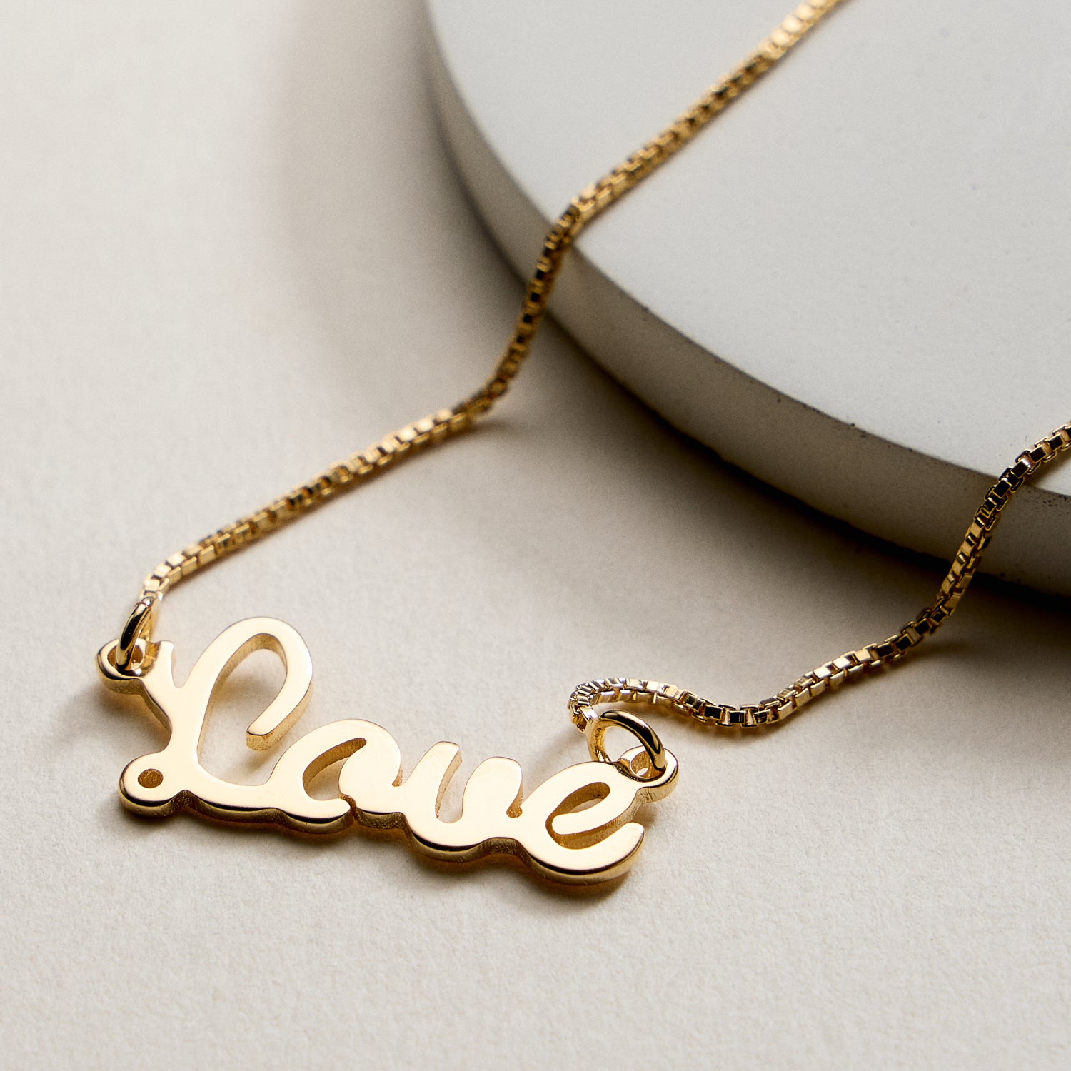 Gold Filled “Love” Necklace – Script Pendant on Dainty Chain