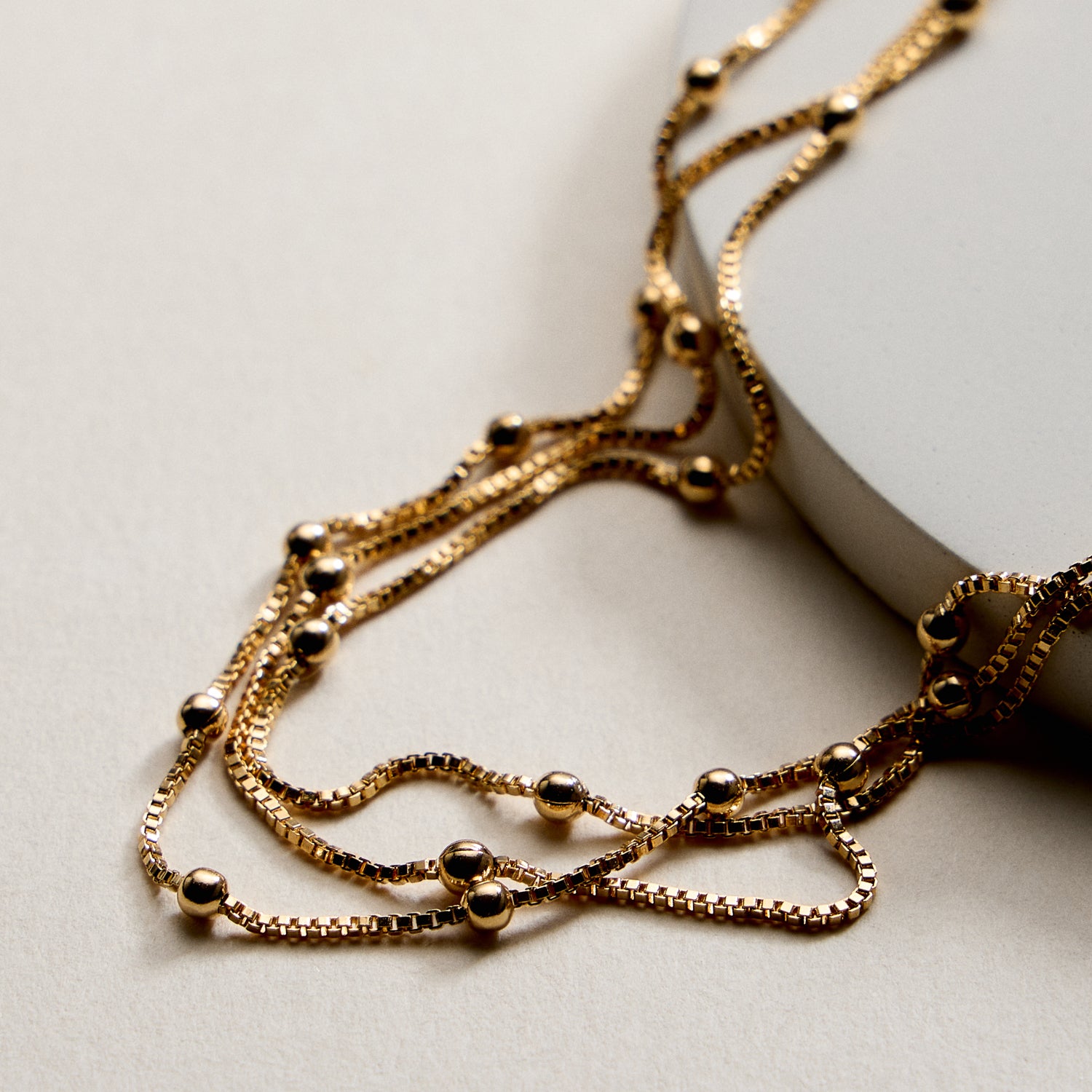 Gold Filled Layered Beaded Chain Necklace