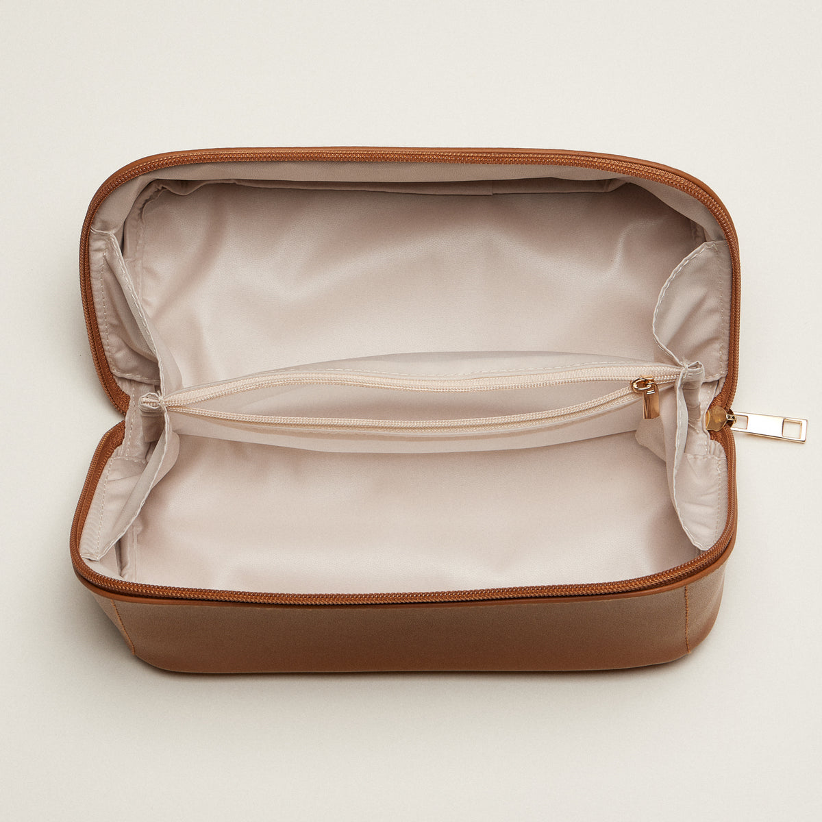 PU Leather Lay-Flat Makeup Bag | Travel Cosmetic Organizer