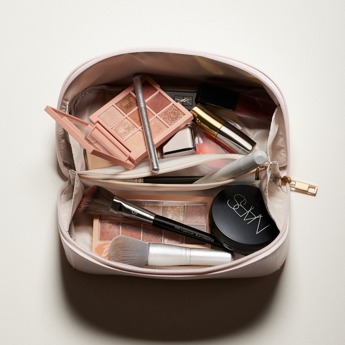 PU Leather Lay-Flat Makeup Bag | Travel Cosmetic Organizer