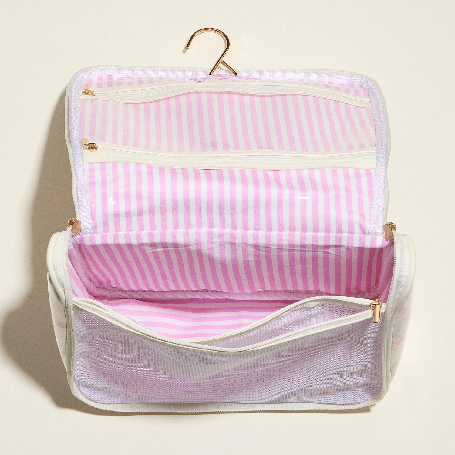 Pink Seashell Print Hanging Toiletry Bag – Travel Makeup Organizer with Handle - Frem