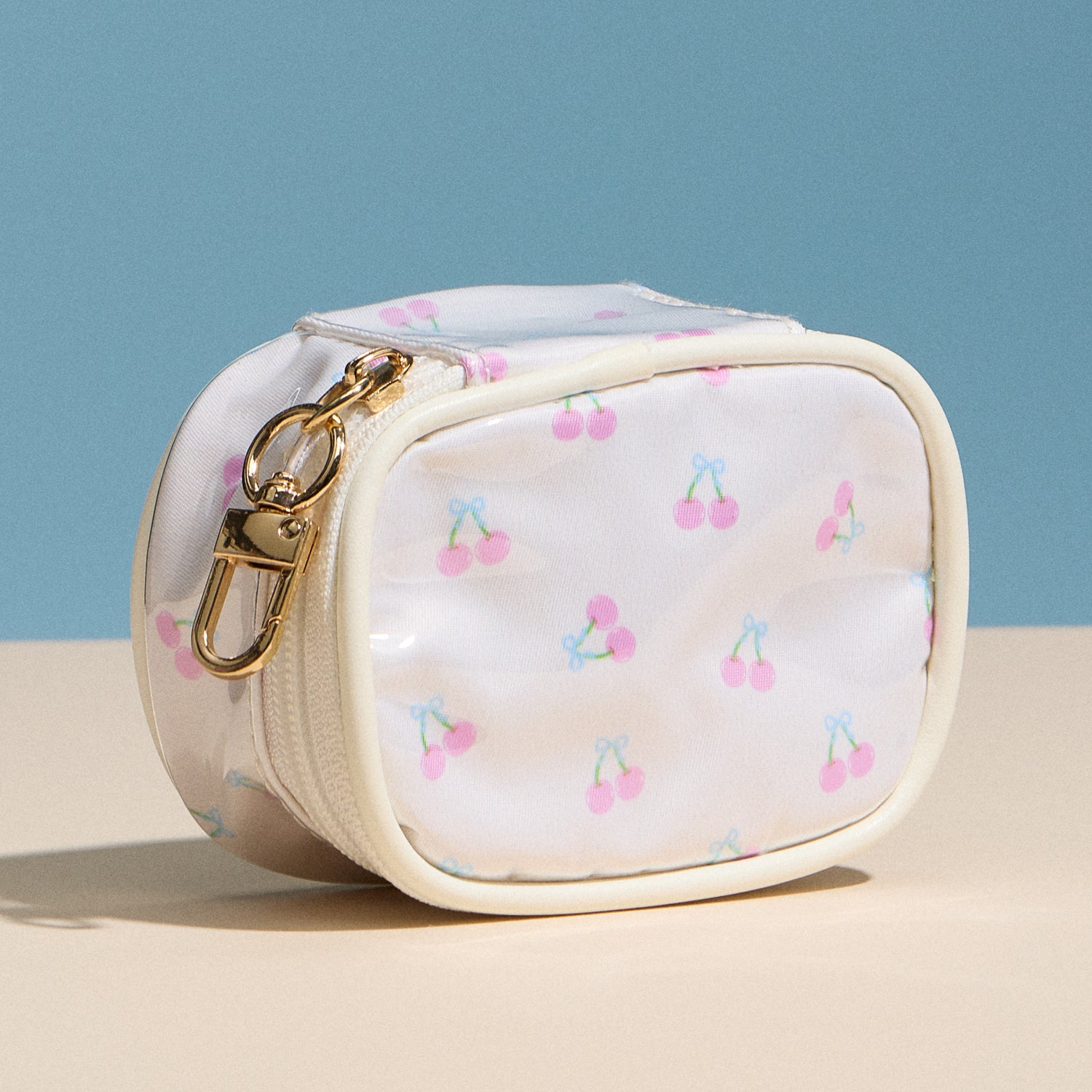 Cherry Print Mini Cosmetic Pouch with Clip – Small Zipper Coin & Accessory Bag - Frem