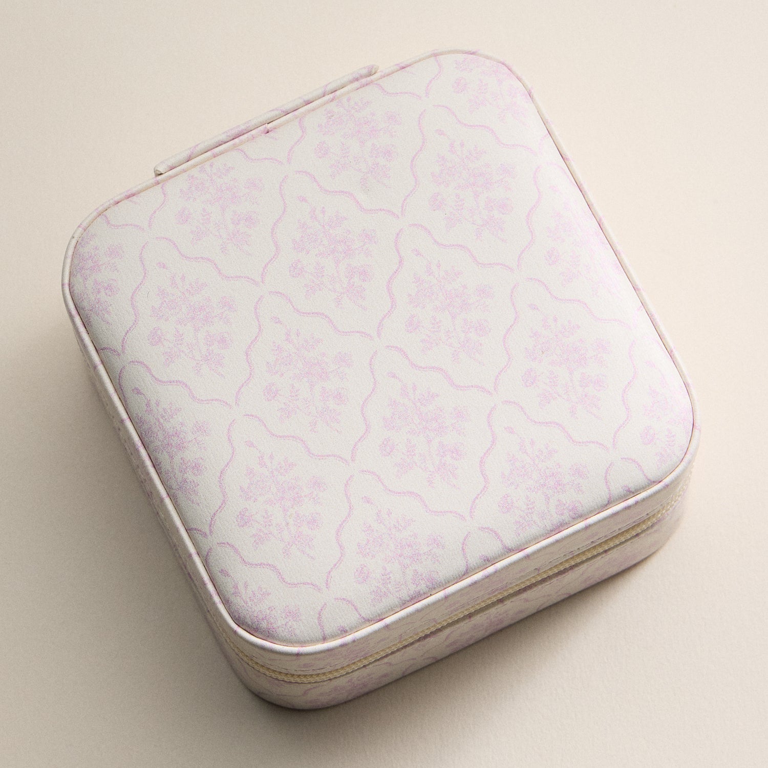 Pink Floral Travel Jewelry Case – Compact Jewelry Organizer with Mirror & Ring Slots