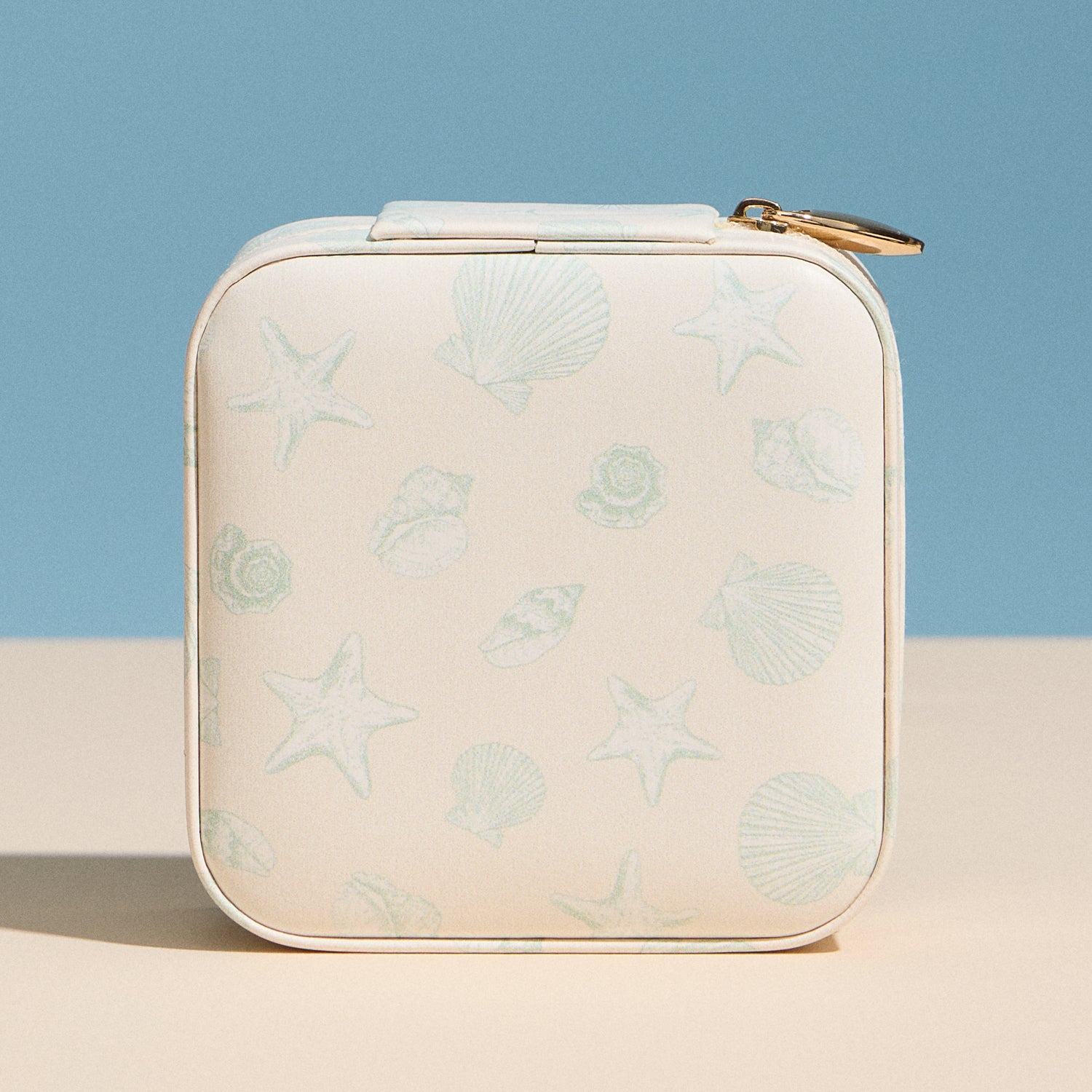 Seashell Print Travel Jewelry Case – Square Zipper Jewelry Organizer