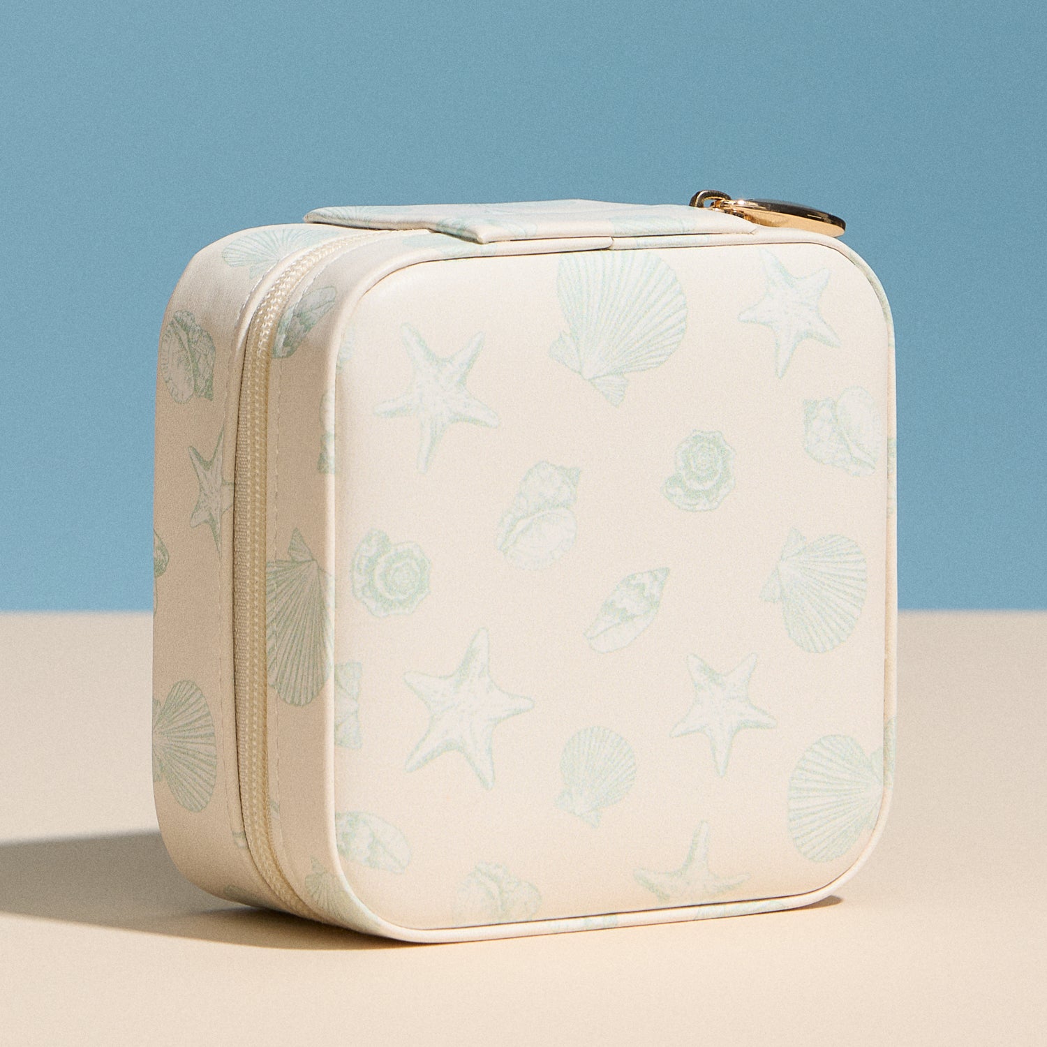 Seashell Print Travel Jewelry Case – Square Zipper Jewelry Organizer - Frem