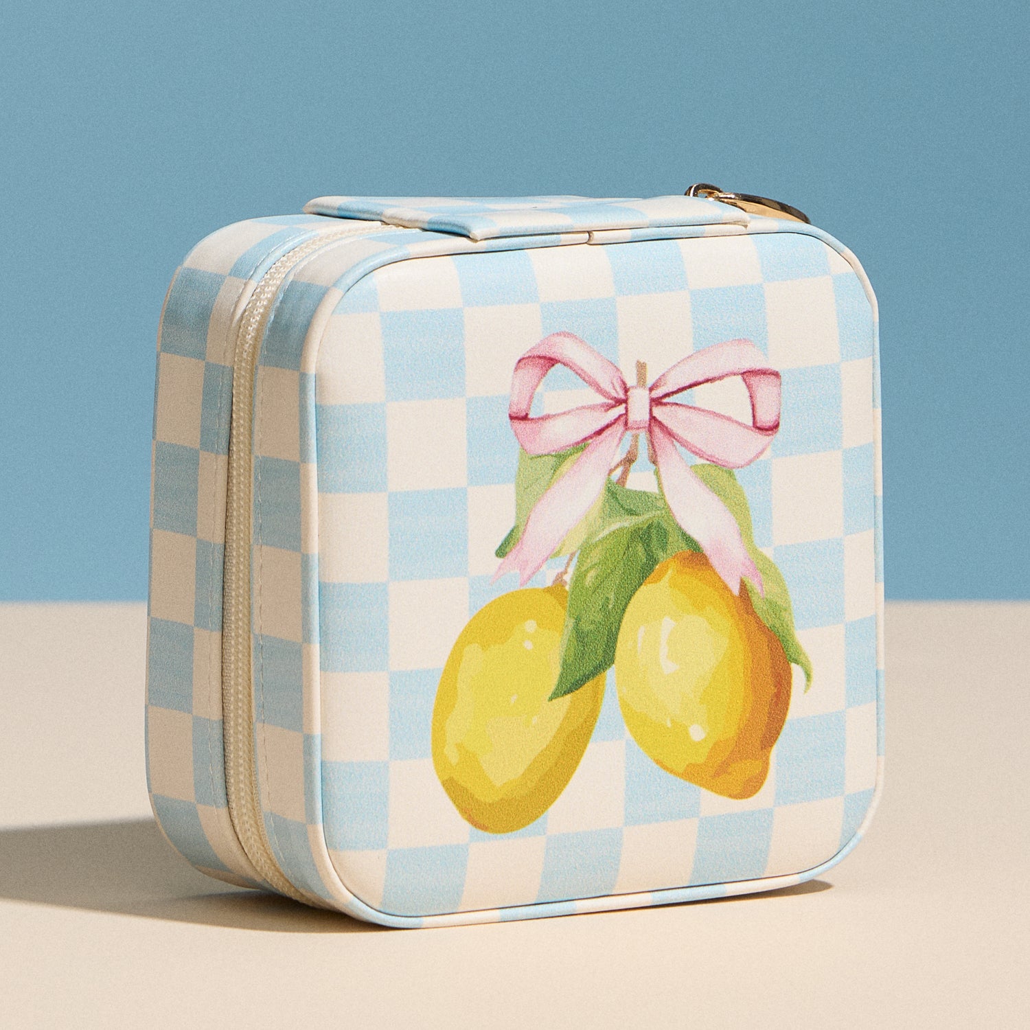 Lemon Gingham Travel Jewelry Box - Frem