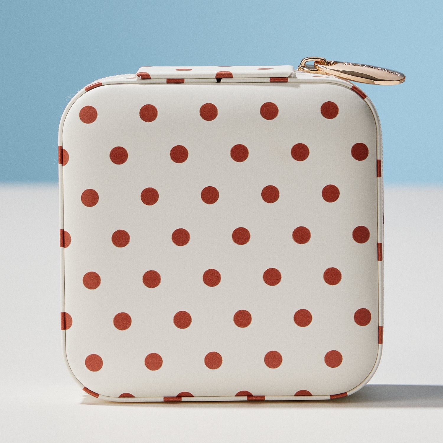 Polka Dot Travel Jewelry Case Organizer | Compact Zipper Jewelry Storage Box for Rings, Earrings & Necklaces