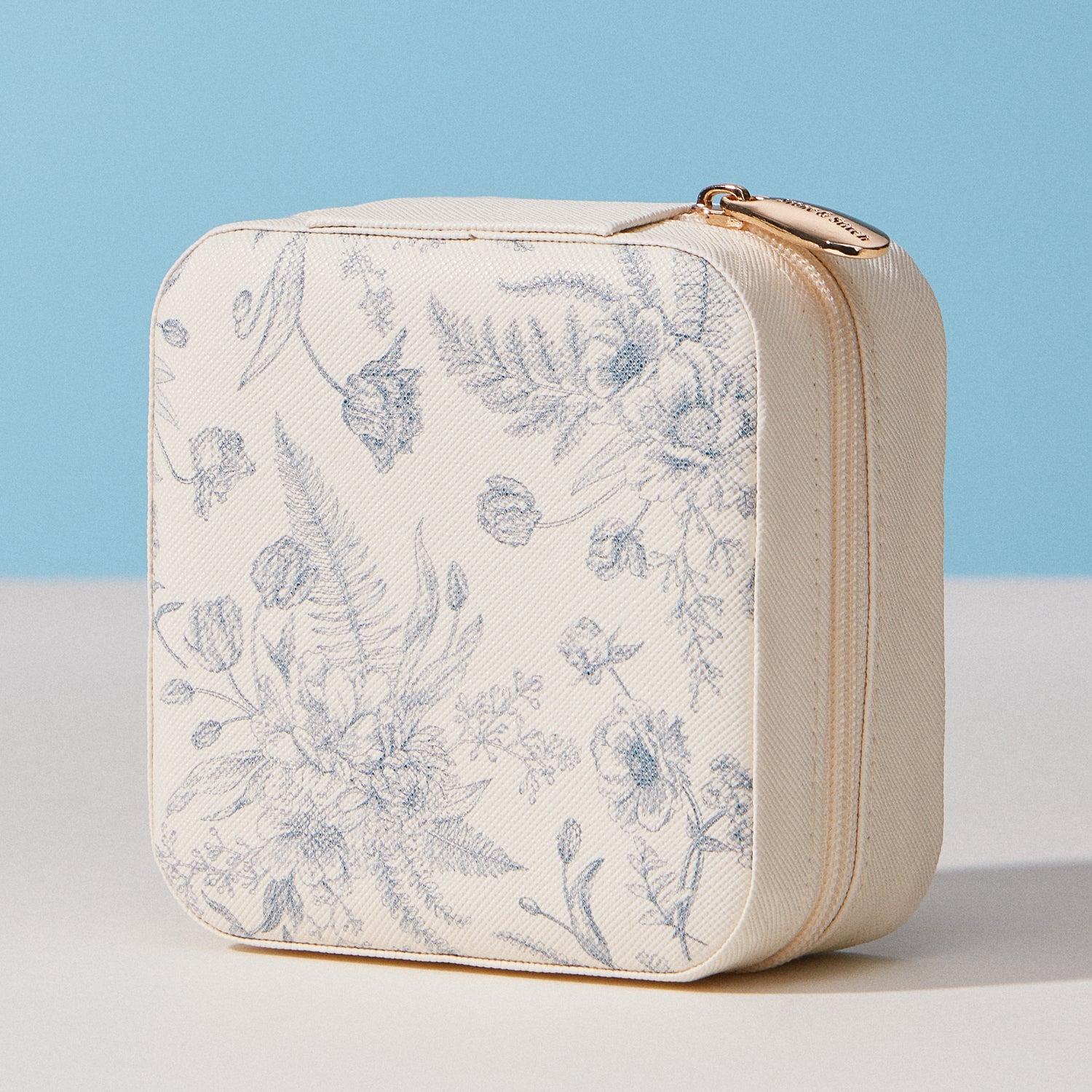 Floral Travel Jewelry Case Organizer | Compact Zipper Jewelry Storage Box with Gold Zipper