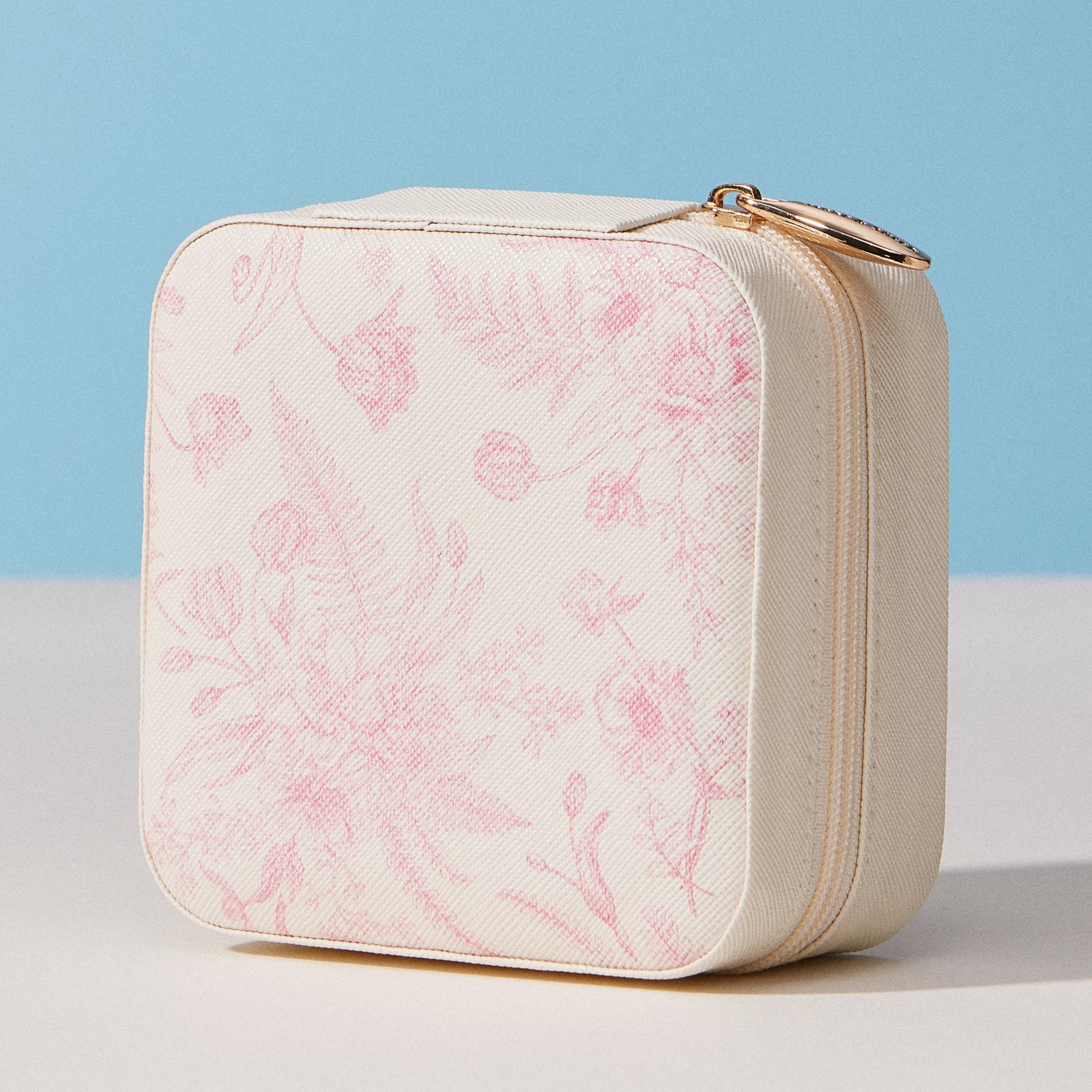 Floral Travel Jewelry Case Organizer | Compact Zipper Jewelry Storage Box with Gold Zipper