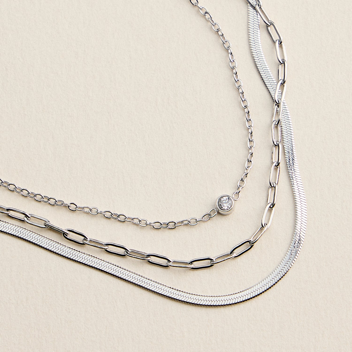 Layered Chain Bracelet for Women | Gold or Silver Tone Multi-Chain Bracelet with CZ Charm